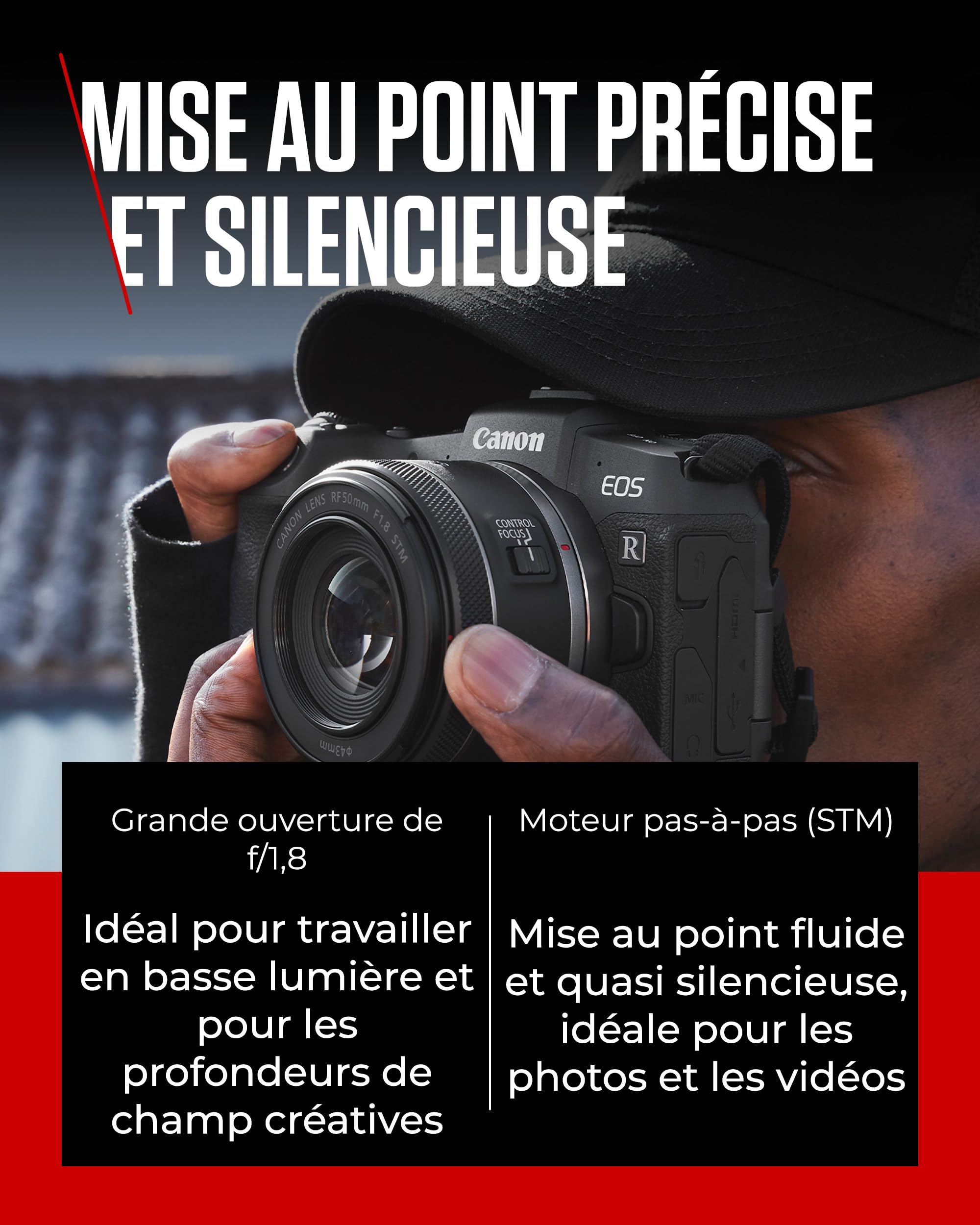 Objectif Appareil Photo Canon RF 50mm F1.8 STM - Compact et Léger pour Appareils Photo EOS R, Ouverture Rapide, Mise au Point Fluide - Idéal pour les Portraits et la Photographie Créative