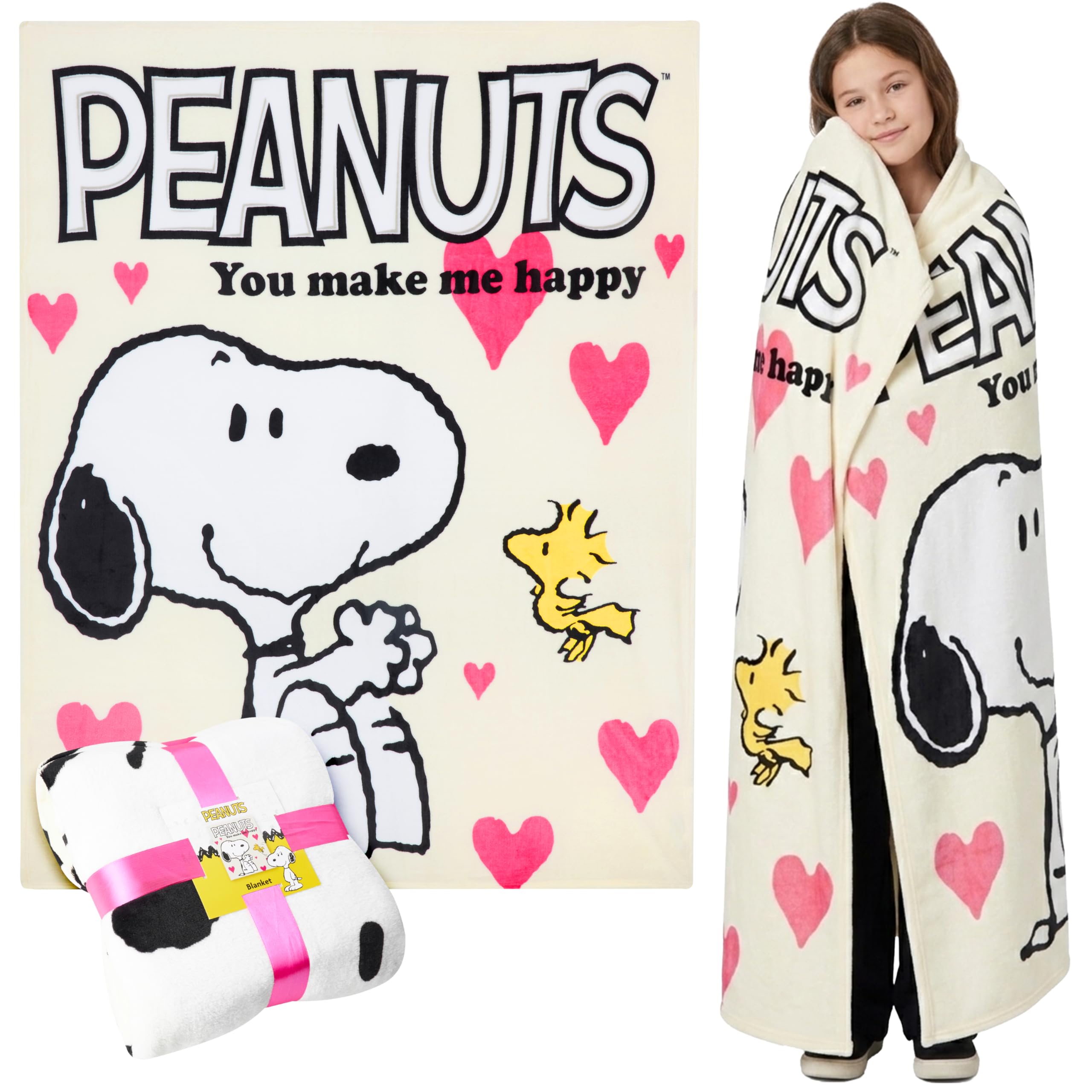 Peanuts Snoopy Fleece Bed Blanket Super Soft Cosy Bed Throw Bedroom Decor Plush Throw Comforter 150 x 130cm Bedroom Travel Sleepovers