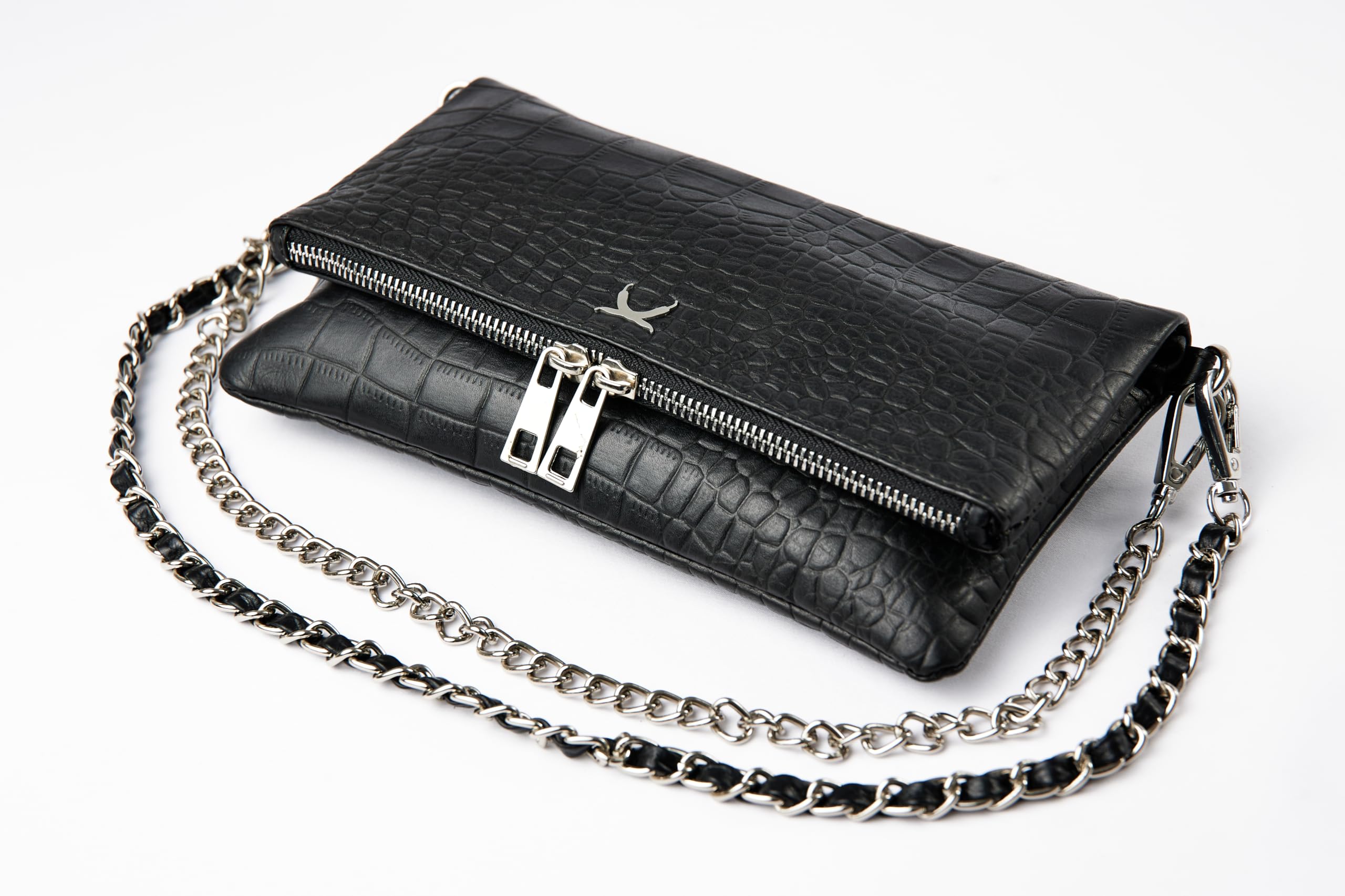 Genérico Bolso Croco - Envio 24 h - Bolso Bandolera Mujer Mediano de Cuero/Piel - Estampado Cocodrilo con herrajes en acabado metálico plateado - Cremallera - Bolso para Regalo