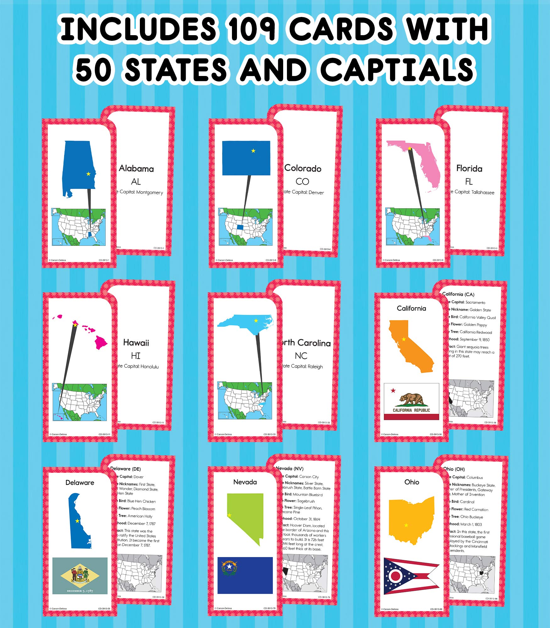 Carson Dellosa US States and Capitals Flash Cards, US History, Fun