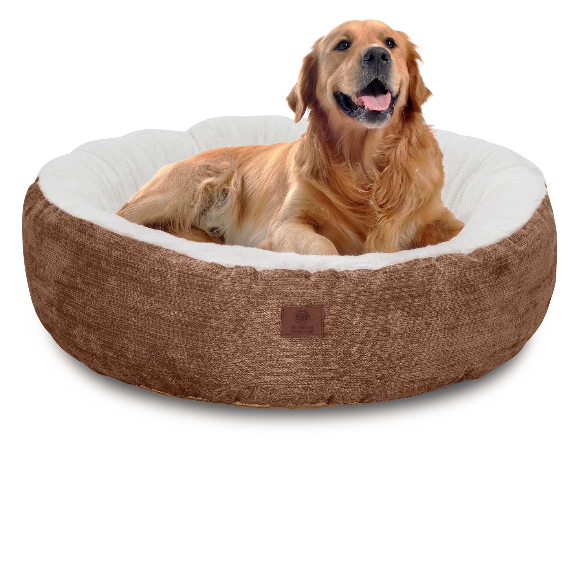 american kennel club 25" mason fabric round pet bed - stylish washable dog bed with non-slip bottom, plush sleeping surface - for cats, medium breeds