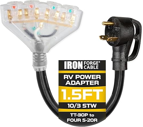 Iron Forge Cable Cable de RV, generador y adaptador eléctrico para RV, cable de alimentación TT-30P macho a 4 5-20R hembra, adaptador de enchufe de