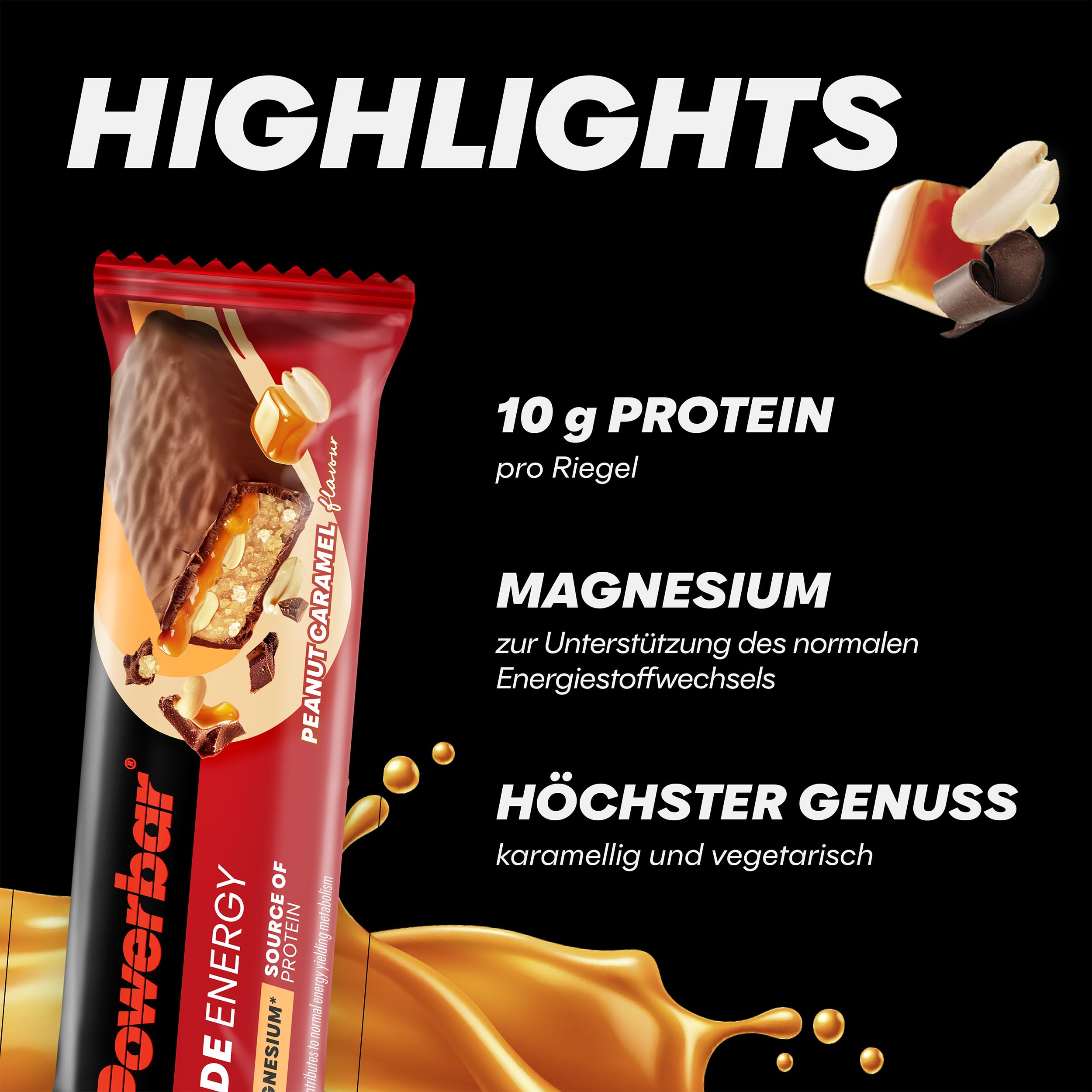 Powerbar - Ride Energy - Peanut Caramel - 18x55g - Kohlenhydrat Eiweissriegel - Magnesium - kollagenfrei