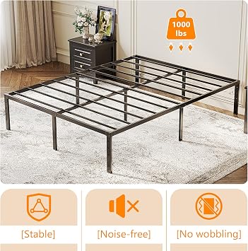 Bonnlo King Size Bed Frame 14 Inch Platform Bed Metal Mattress Foundation,Heavy Duty Steel Slat Support,No Box Spring Needed,Black