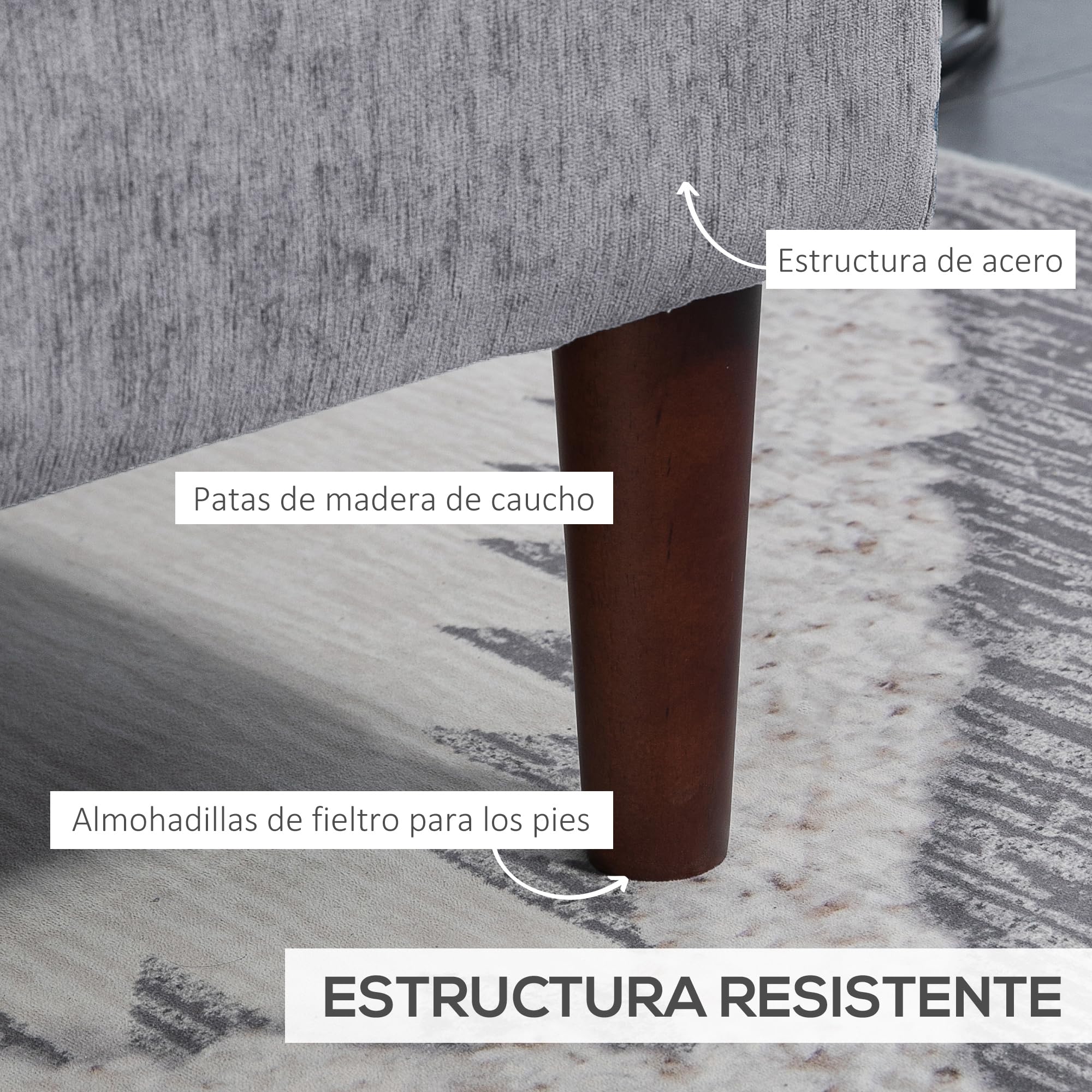 HOMCOM Sofá Esquinero de 3 Plazas Tapizado en Chenilla 215x142x88 cm Gris | Sofá Chaise Longue en Forma de L, Patas de Madera y Reposabrazos, Estilo Moderno, para Salón