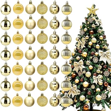 42 Pcs Gold Christmas Balls, Shatterproof Christmas Balls Ornaments 3 cm