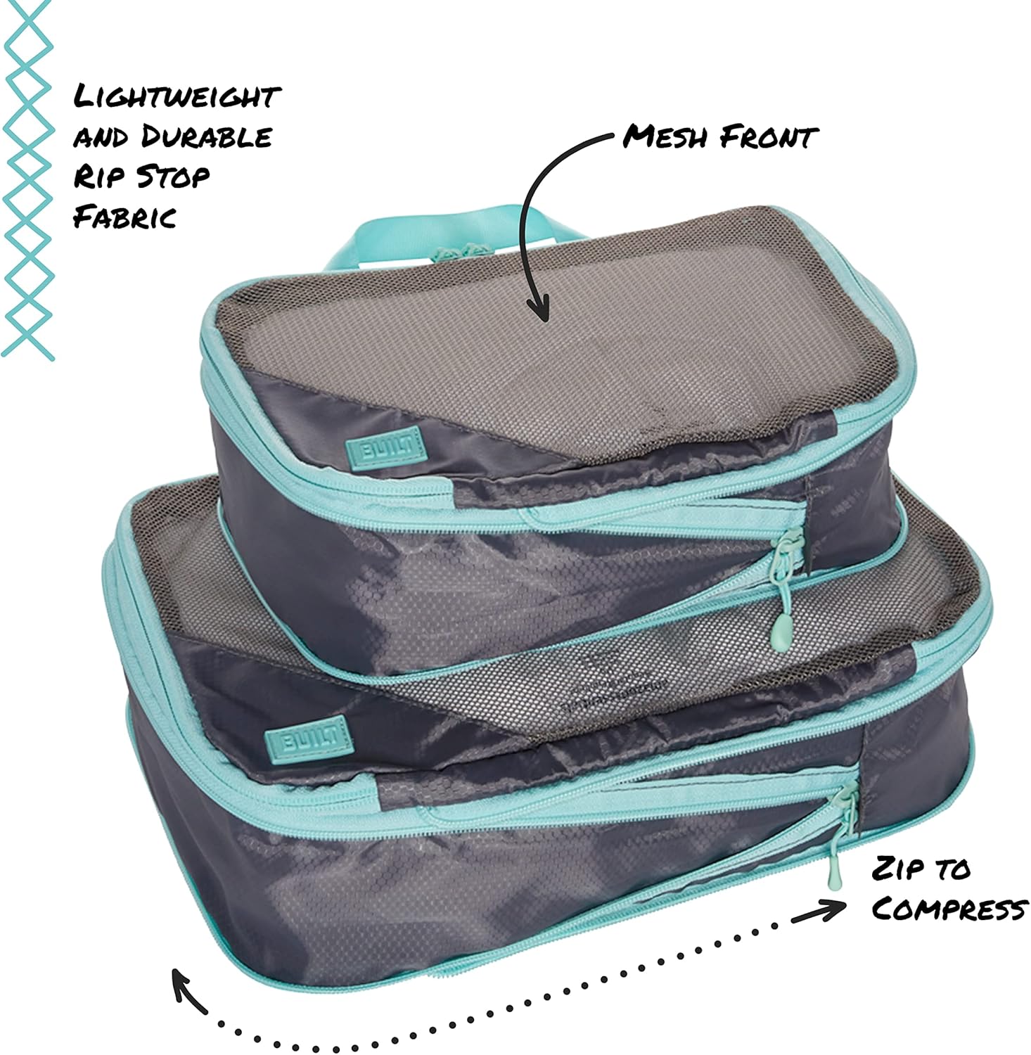 BUILT Compression Cube 2 Piece Set, Expandable Packing Set, Luggage and Travel Organizers, Gray Quiet Shade