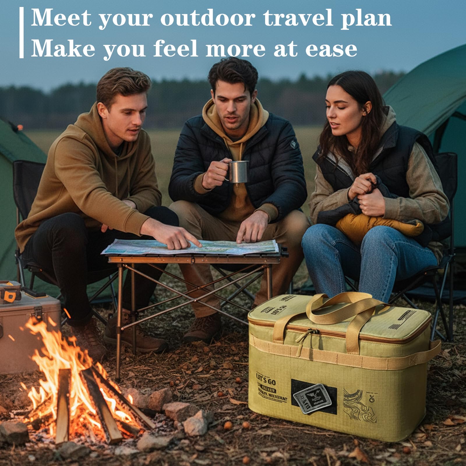 Campingtasche, Outdoor Tragetasche, Langlebig Und Wasserdicht, Inklusive Trennwand, Bietet Platz für Geschirr, Campingtasche Geschirr für Wandern Und Grillen (khaki)