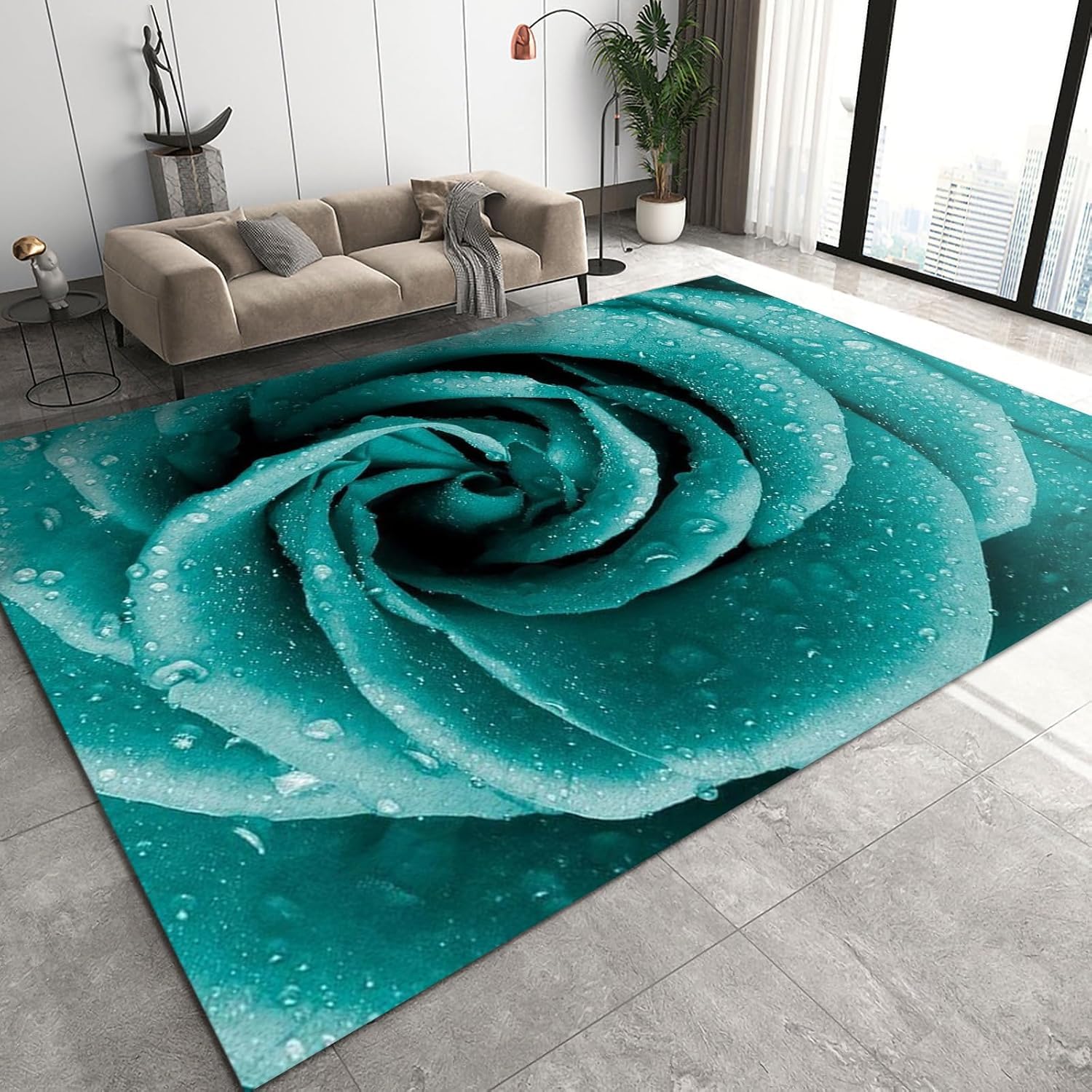Tapis flanelle 120x160 cm imprimé rose 3D antidérapant pour chambre