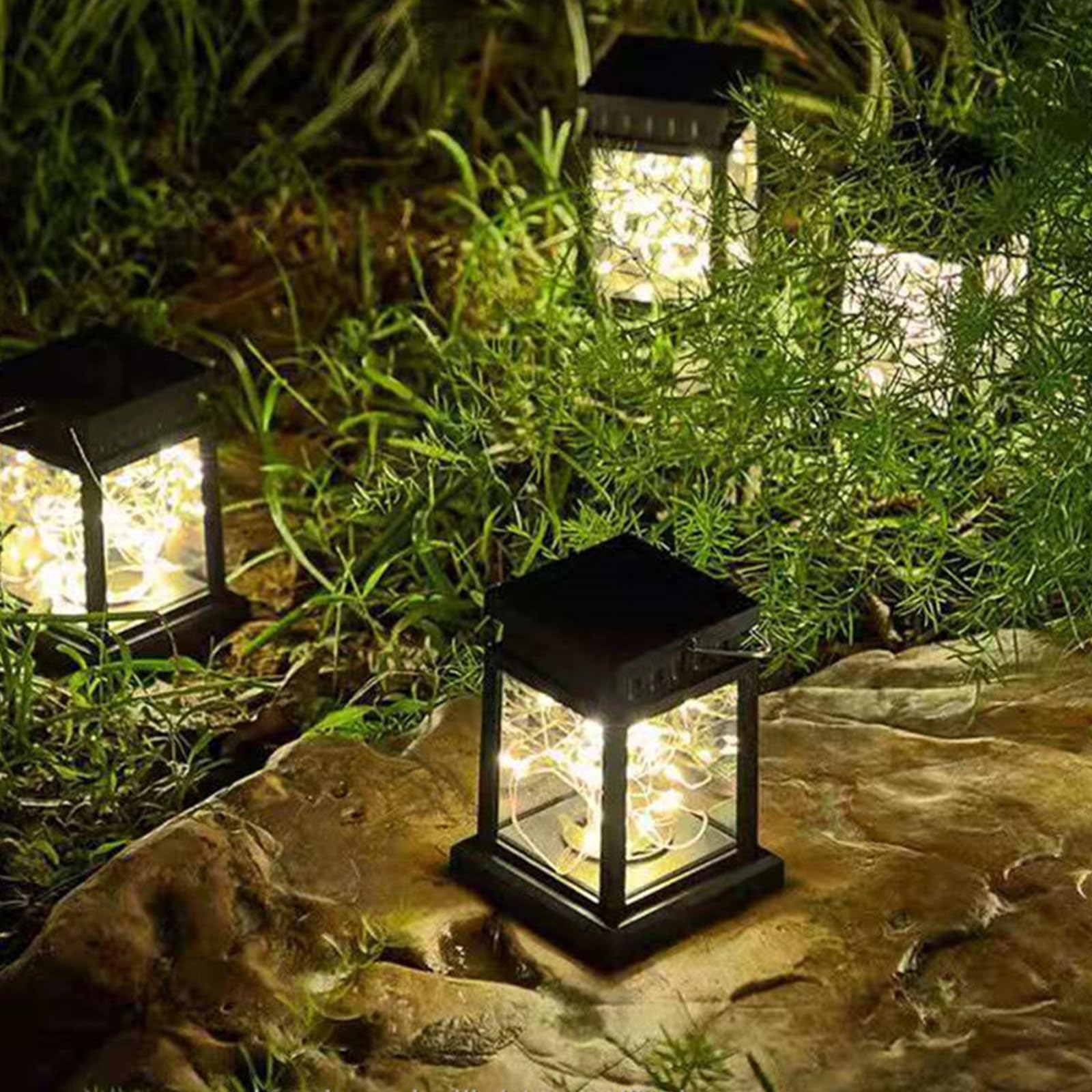ReachMall Lot De 4 Lanternes Solaires USB – Rechargeables, 3 Intensités, Crochet Inclus, Idéales Pour Le Camping !