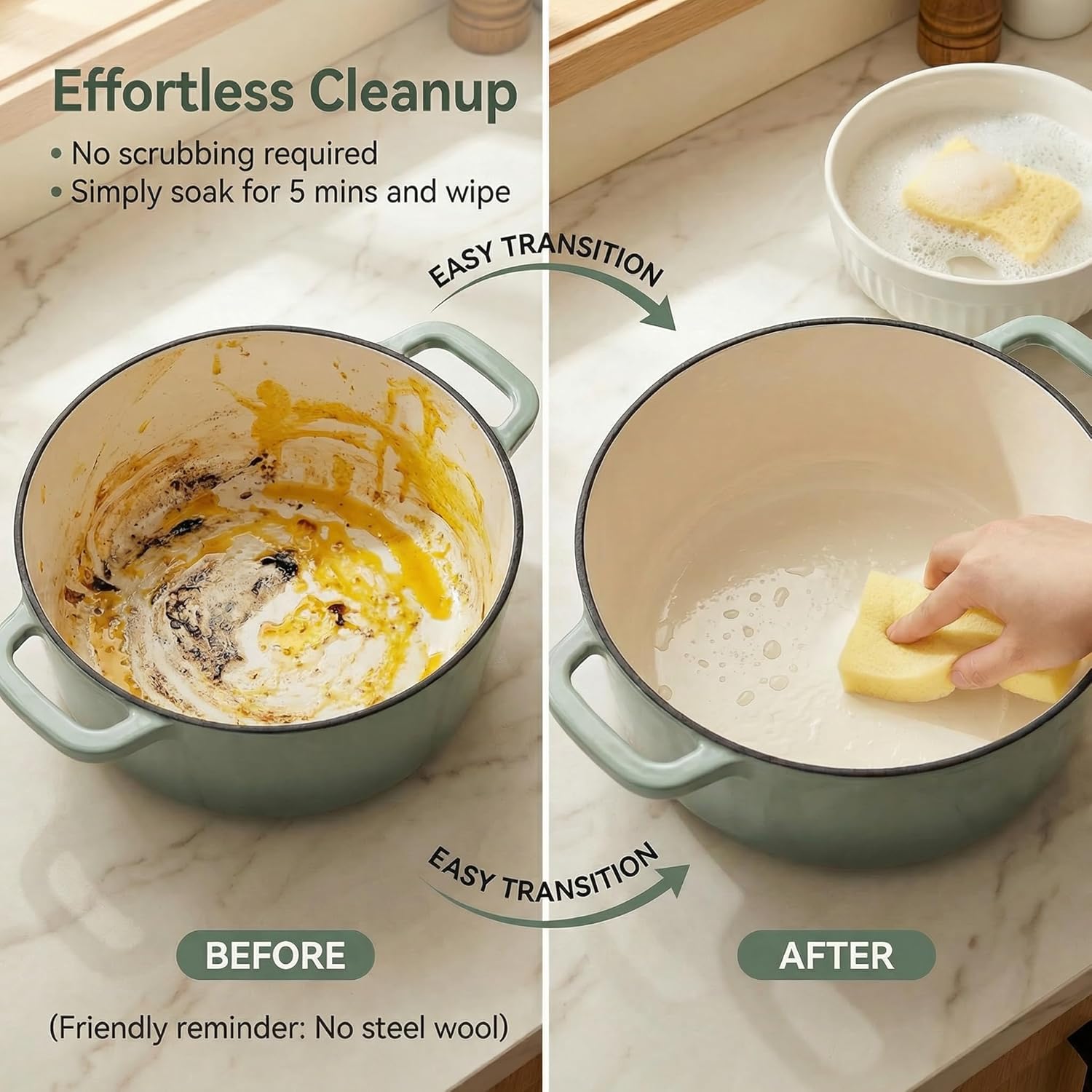 7QT Enamel Cast Iron Dutch Oven with Lid,Dual Handles,Versatile Heavy-Duty Non-toxic Cookware for Sourdough Bread Baking,Braising,Stews,Roasting,Oven Safe up to 500°F green