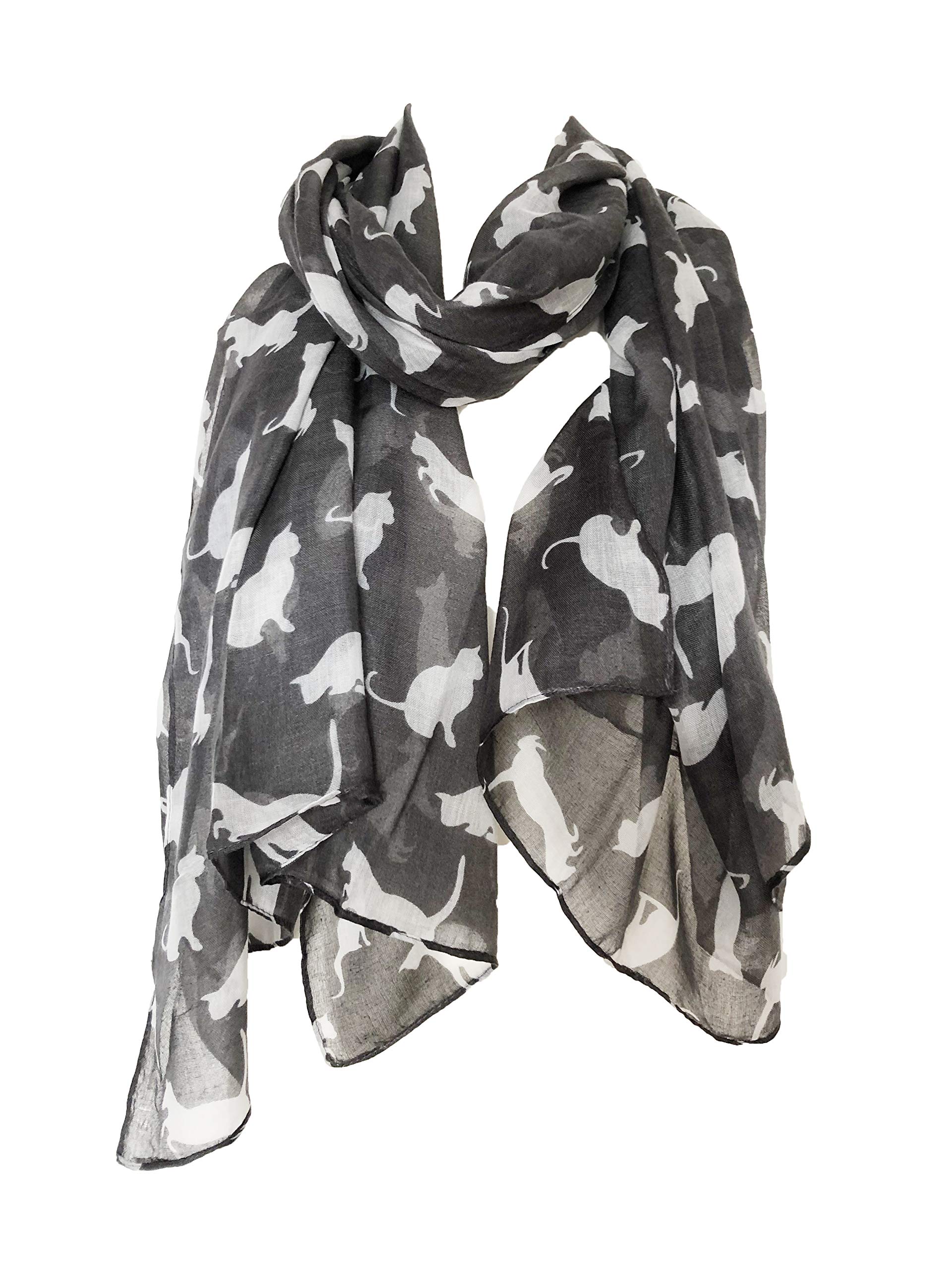 Pamper Yourself Now Women's Grey With White Cats Scarf, Beautiful Design, Fantastic For The Animal Lover In Us All