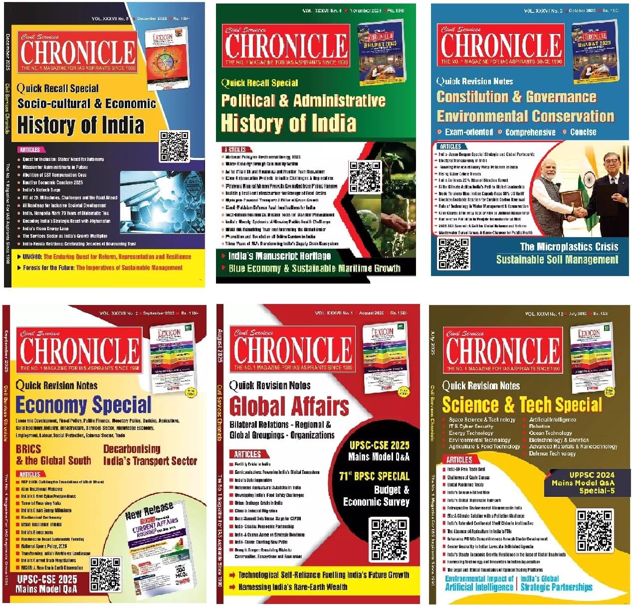 Civil Services Chronicle (6) Magazine Combo Pack in English Medium from July'2025 to December’2025 for UPSC & State PSCs Exams