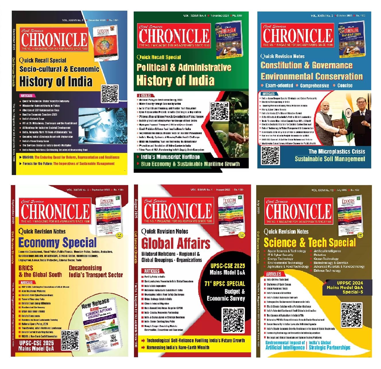 Civil Services Chronicle (6) Magazine Combo Pack in English Medium from July'2025 to December’2025 for UPSC & State PSCs Exams