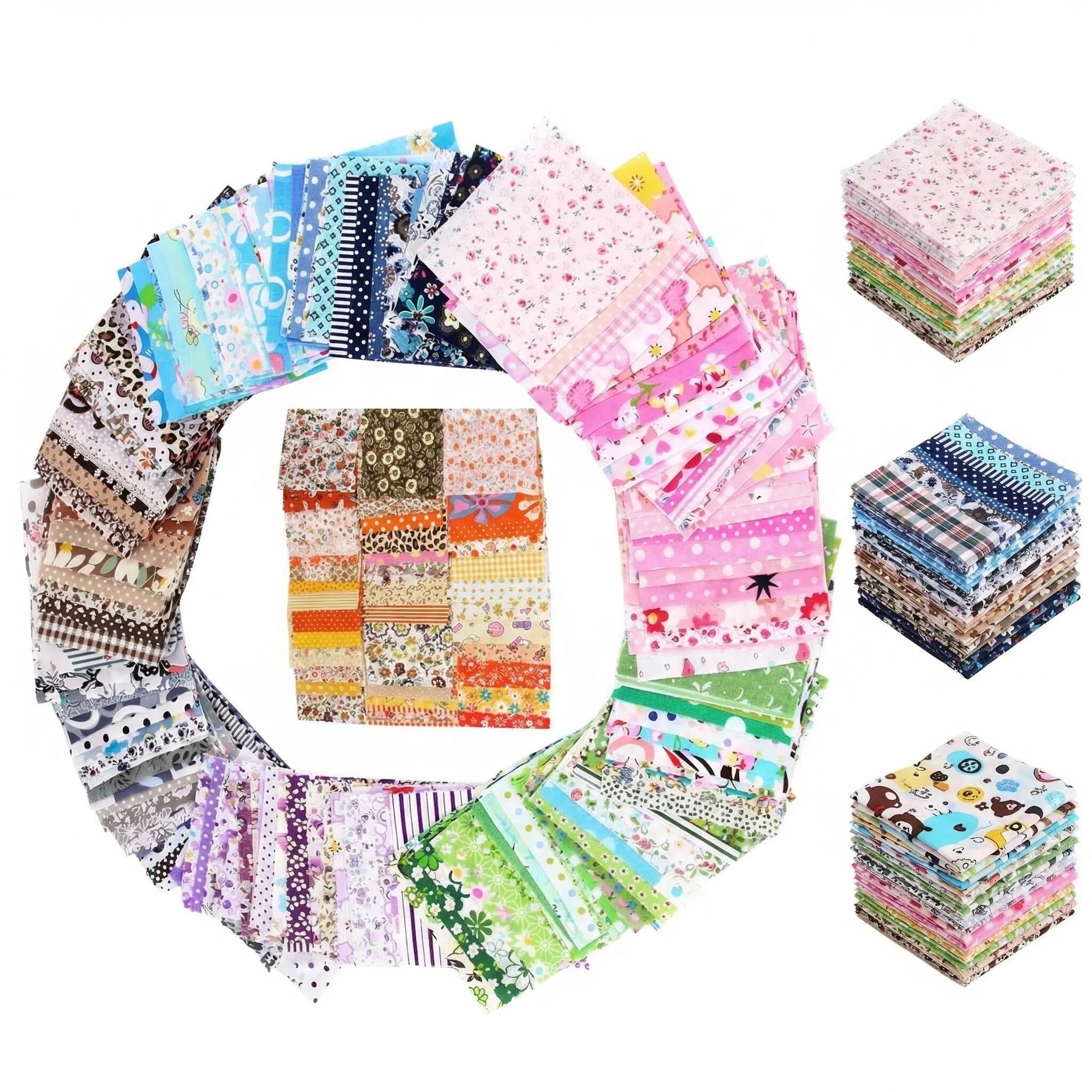 50 Pcs Cotton Fabric Squares 10 x 10cm Material for Sewing Quilting and DIY Crafts Floral Patchwork Fat Quarters Fabric Bundles Quilting Fabric for Sewing DIY Crafts & Textile Painting (Colorful 2)