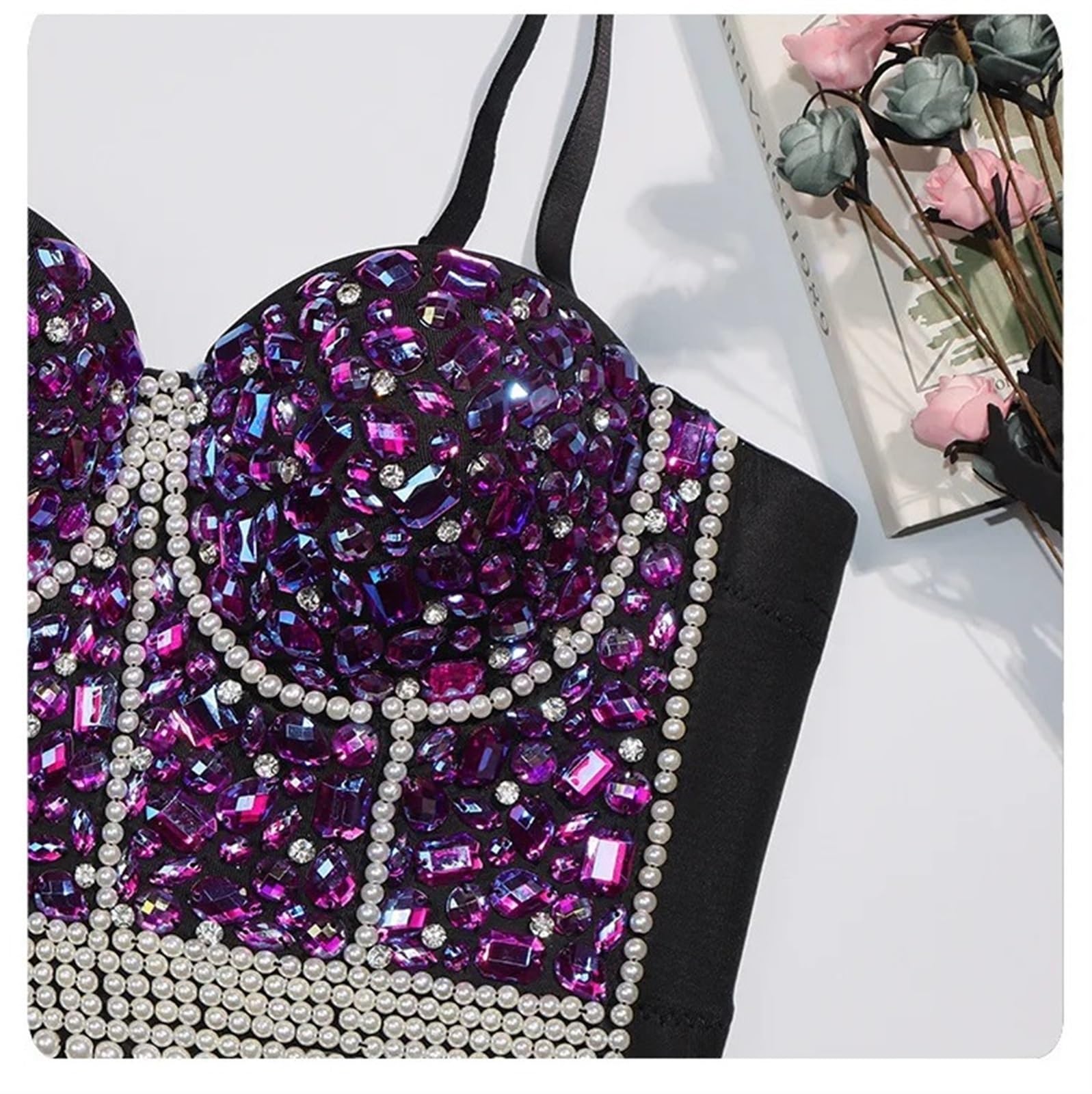 Amazon.com: LNJMRU Rhinestone Corset Sexy Beadings Pearls  display picture 1