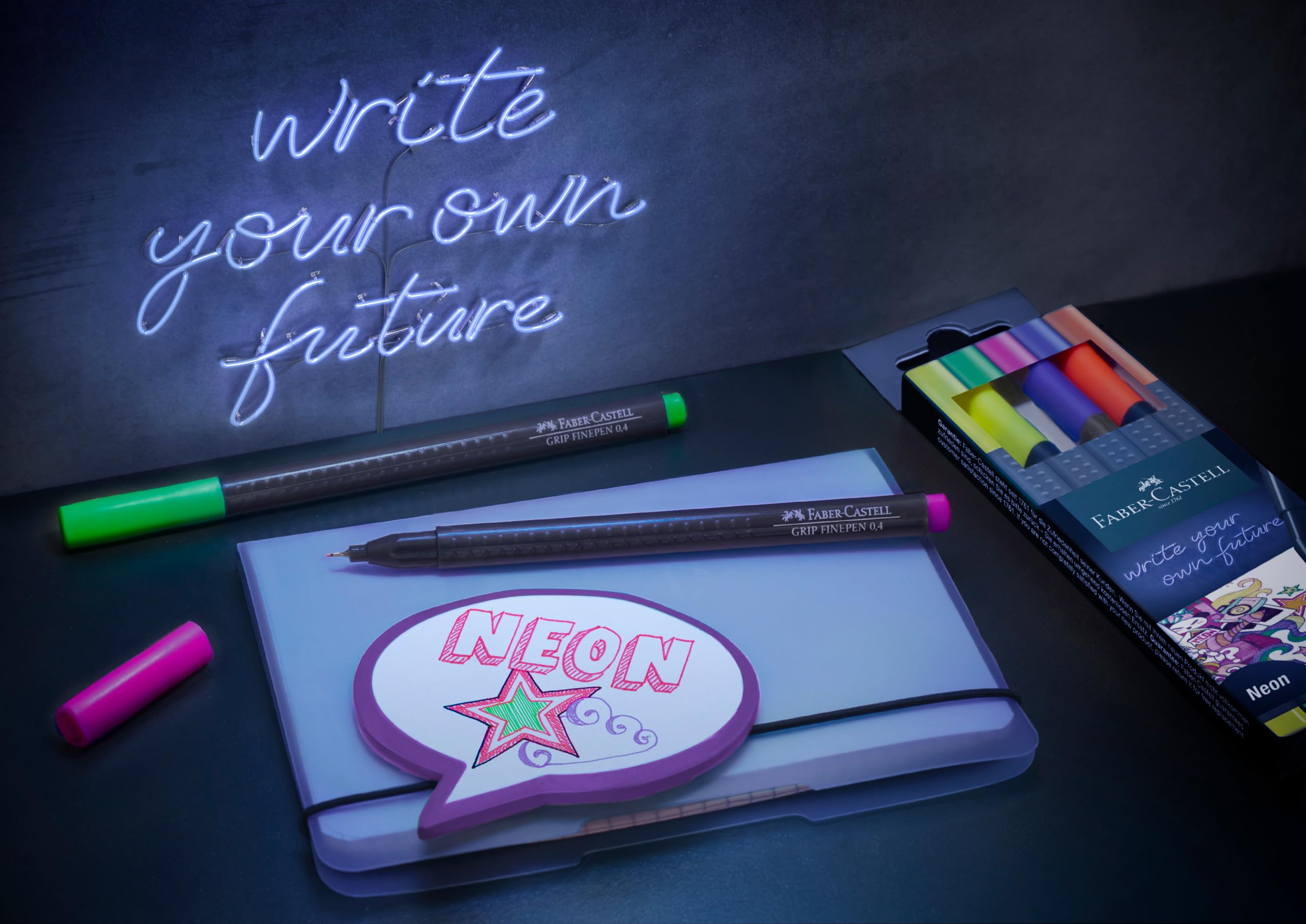 Faber-Castell Grip Finepen Neon Pen - set of five, Multicolor - Image 2