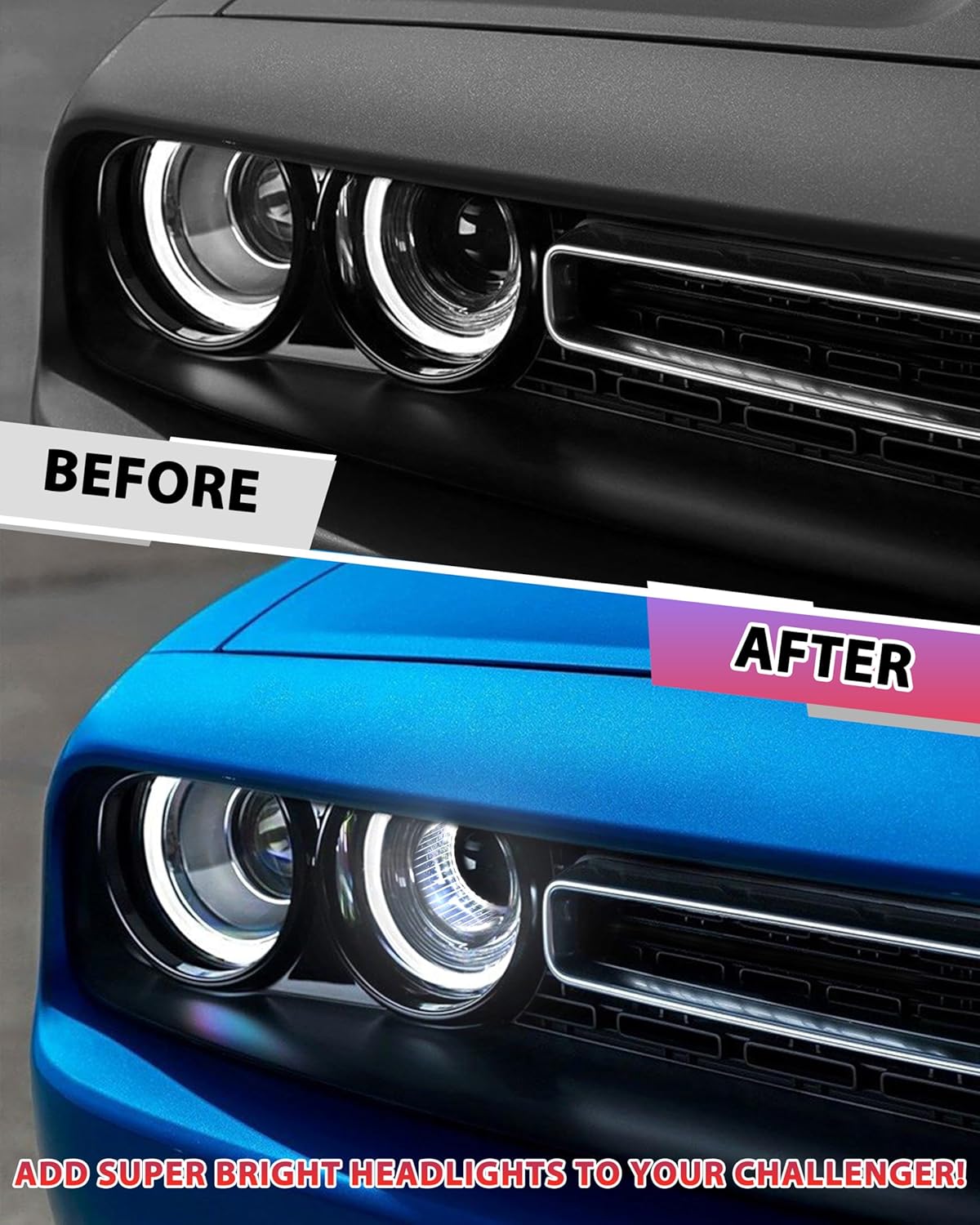 LED Headlights Inlet Tubes for Dodge Challenger 15-20, Head Lamps Air Inserts Assembly Inlet Light Tubes Headlight Bulbs for Dodge Challenger 2015-2020 Accessories (2PCS, White