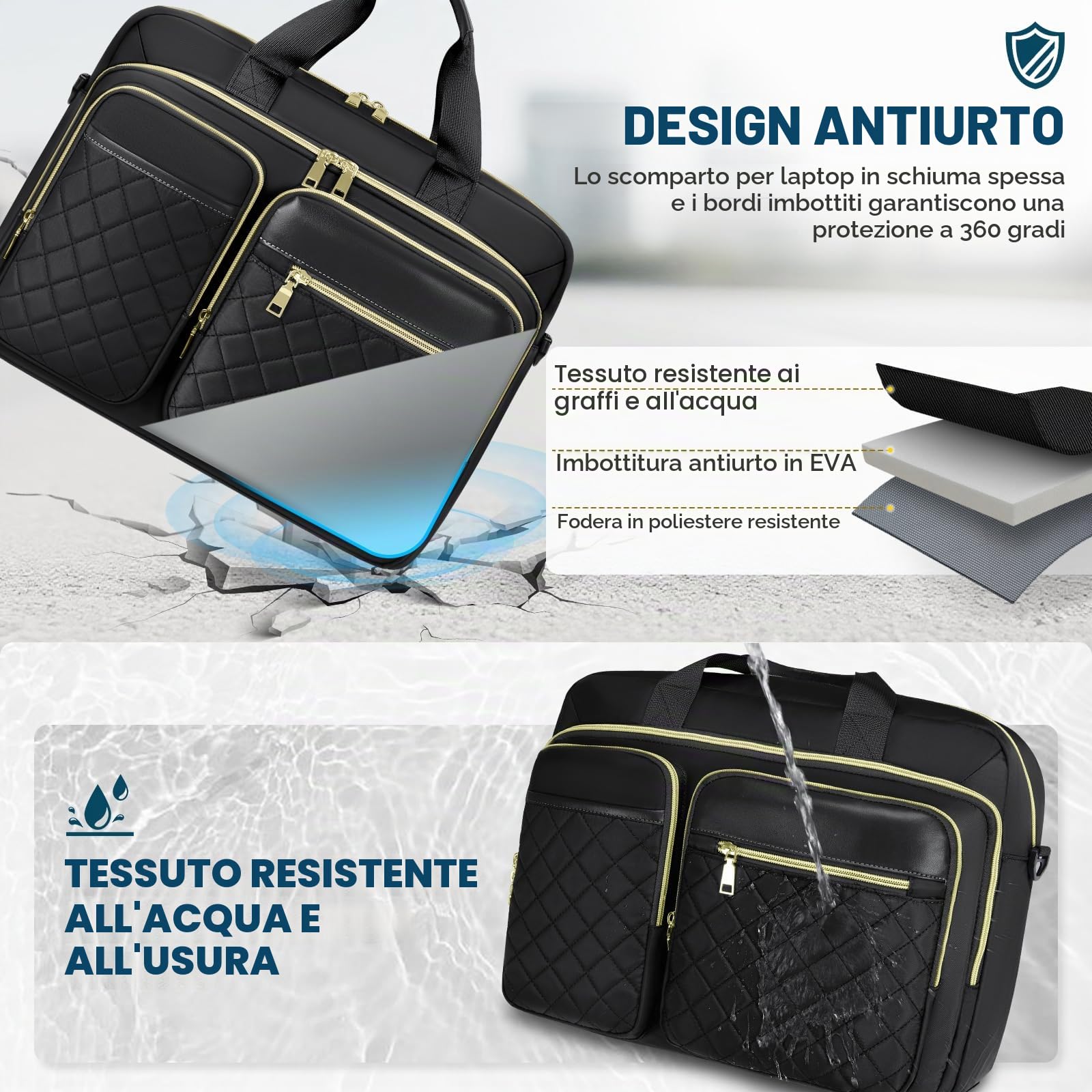 RAINSMORE Borsa Porta PC 17.3 Pollici Borsa Lavoro Donna Impermeabile Borsa Computer Grande Borse Messenger Porta Documenti per Ufficio Università Insegnant Nero