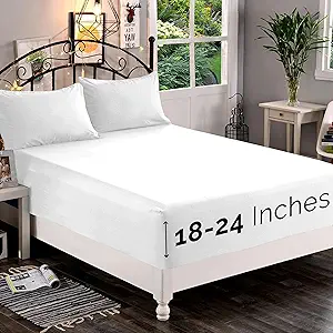 Elegant Comfort 1500 Premium Quality Fitted Sheet Ultra Soft 18-24 Inch Extra Deep Pocket - Single Fitted Sheet for High Mattress - Wrinkle Free with Smart Storage Pockets, Full, White