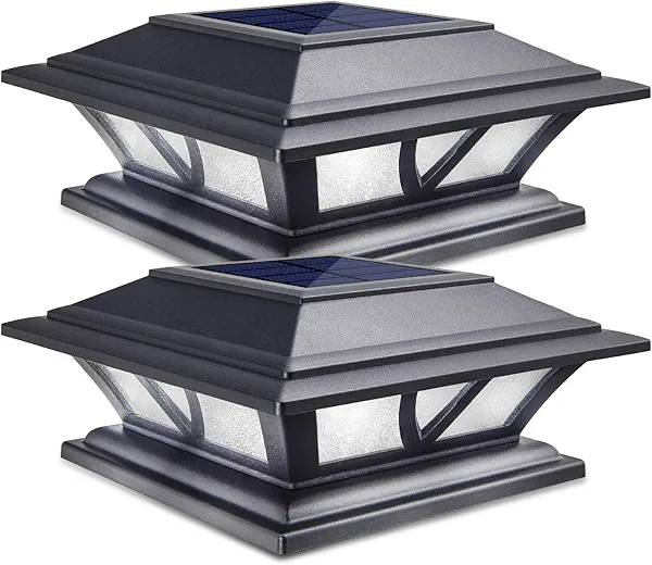 SIEDiNLAR Solar Post Lights Outdoor 2 Modes LED Deck Fence Cap Light for 4x4 5x5 6x6 Posts Patio Garden Decoration Warm White/Cool White Lighting Black (2 Pack)