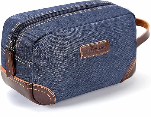 Miniatura 14 de emissary Bolsa de Aseo para Hombres de Cuero y Lona Neceser de Viaje Kit Dopp para Hombres Bolsa de Afeitar para Accesorios de Viaje, Café, L