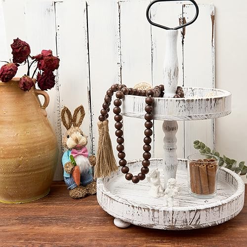 Miniatura 4 de OMISHE Guirnalda de cuentas de madera de 59 pulgadas con borlas, decoración de cuentas decorativas, guirnalda de cuentas de madera de granja para