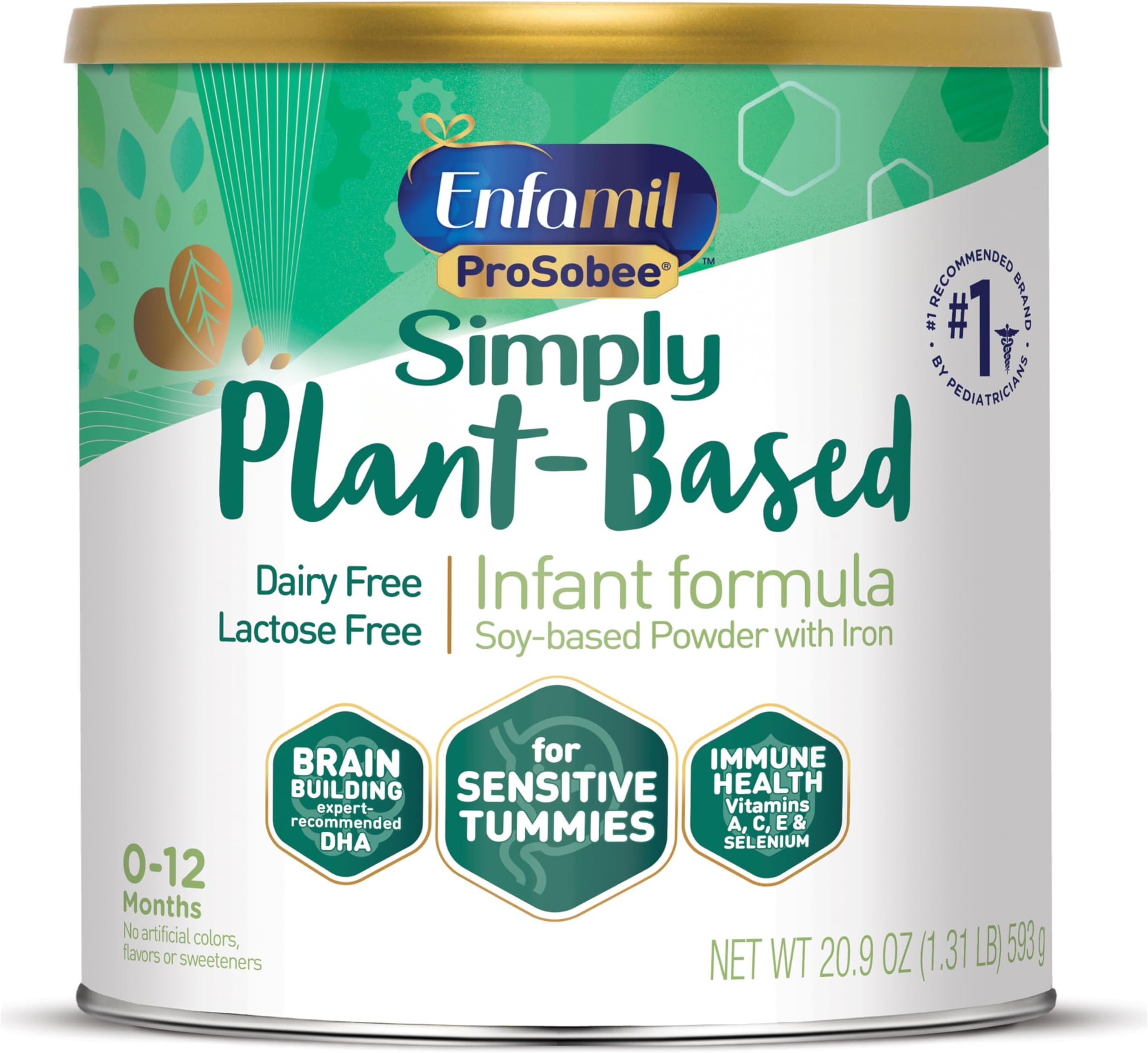 Prosobee Plant based Baby Formula, for Sensitive Tummies, Soy-based Plant Sourced Protein, Vitamins for Immune Support, Lactose-free, Milk free, Gluten free, 20.9 Oz Can