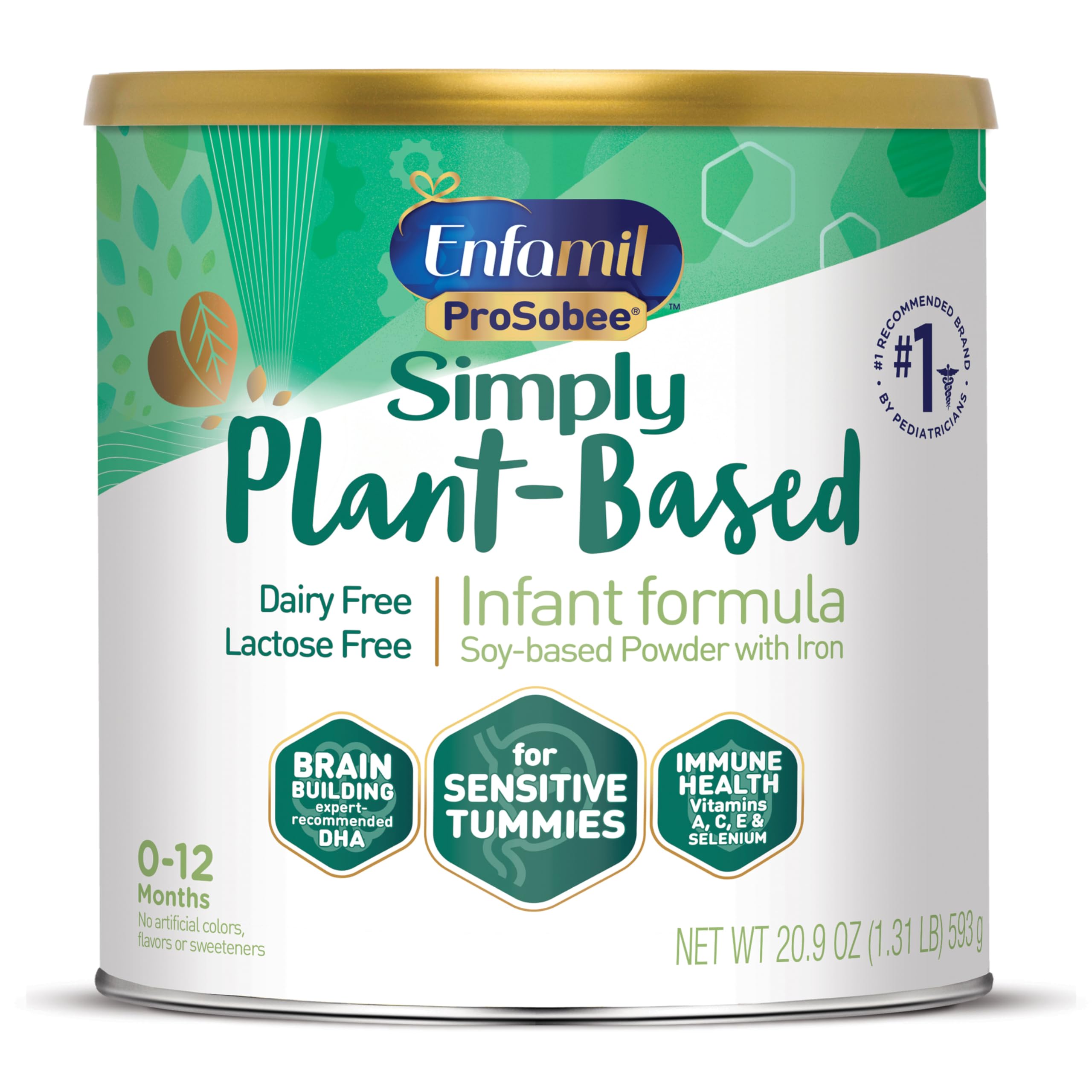 EnfamilProsobee Plant based Baby Formula, for Sensitive Tummies, Soy-based Plant Sourced Protein, Vitamins for Immune Support, Lactose-free, Milk free, Gluten free, 20.9 Oz Can