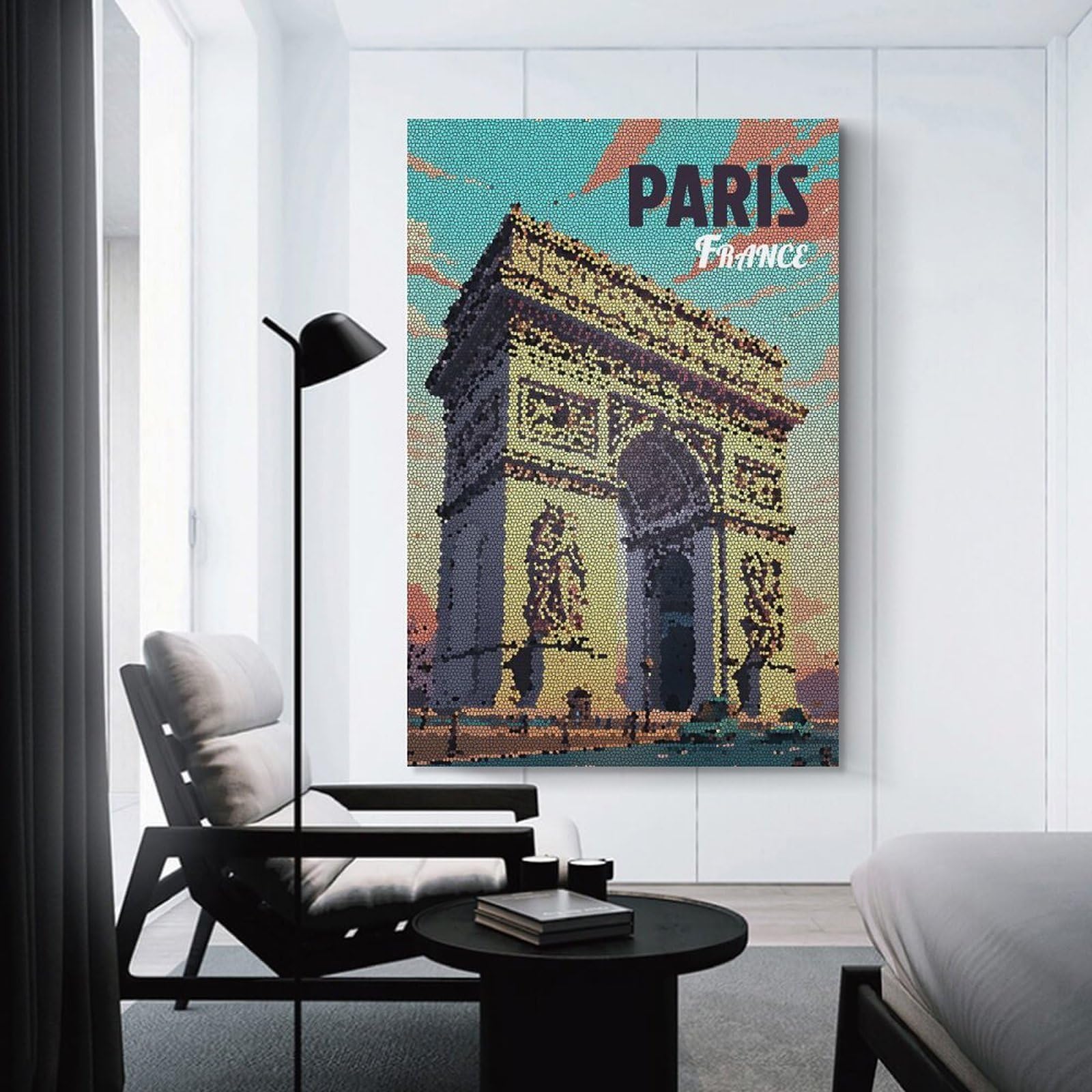 Junmoney Wall Art Print Paris France Arc De Triomphe Mosaic, 24x36inch(60x90cm), for Living Room, Bedroom Or Home Office, Thoughtful Wall Decor for Art Lovers