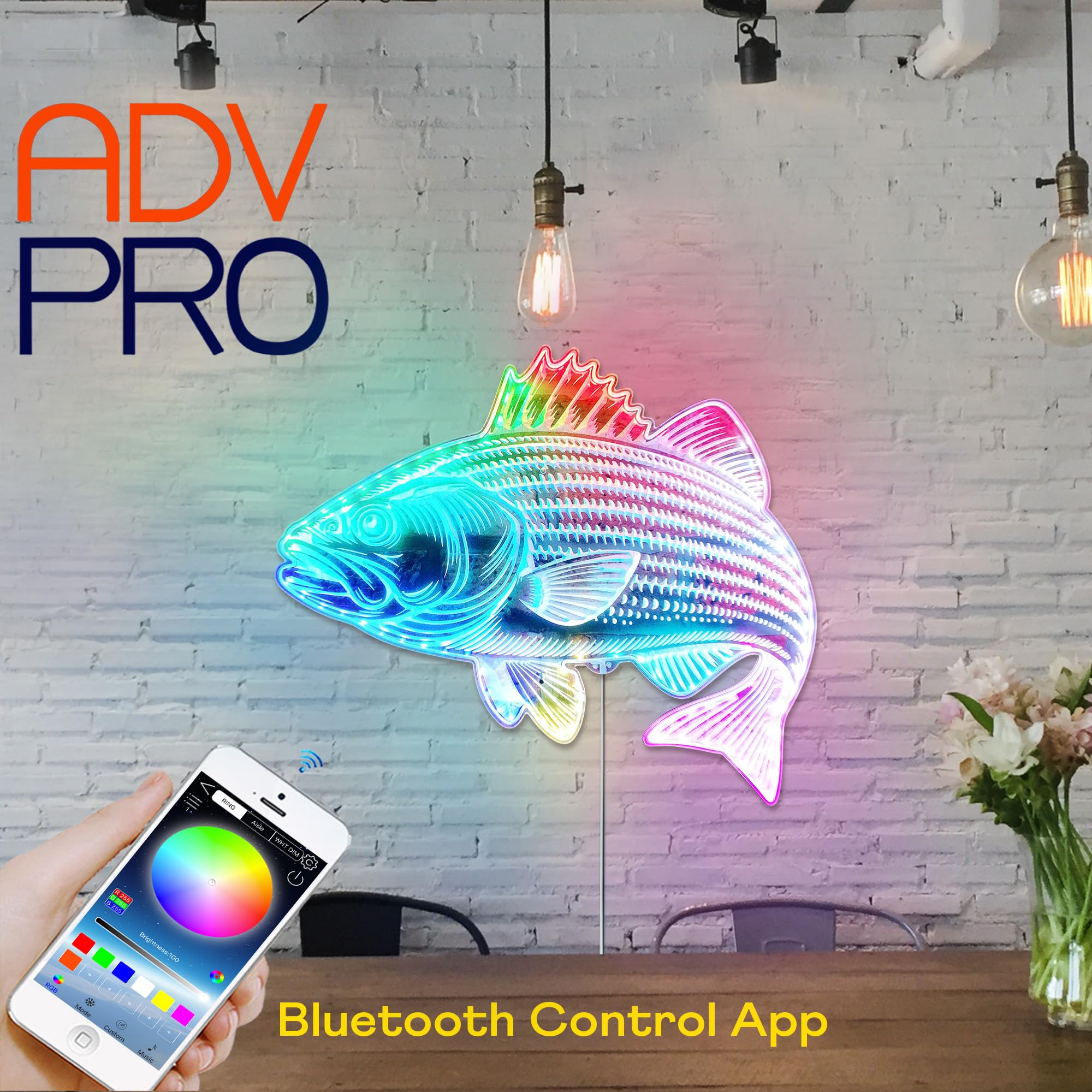 ADVPRO Bass Fish Fishing Cabin House RGB Dynamic Glam LED Sign   Forma tagliata a bordo   Decorazione da parete intelligente 3D   Illuminazione dinamica multicolore st06s22 fnd i0052 c