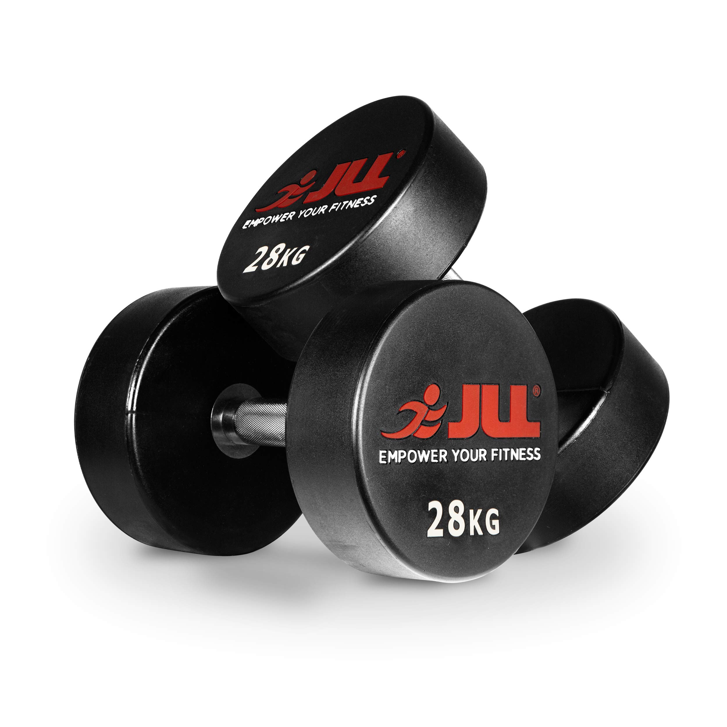 JLL PU Dumbbell, Commercial Grade Round Dumbbells, Hand Weights Pair Ideal for Strength Training at Home or Gym -2x28kg