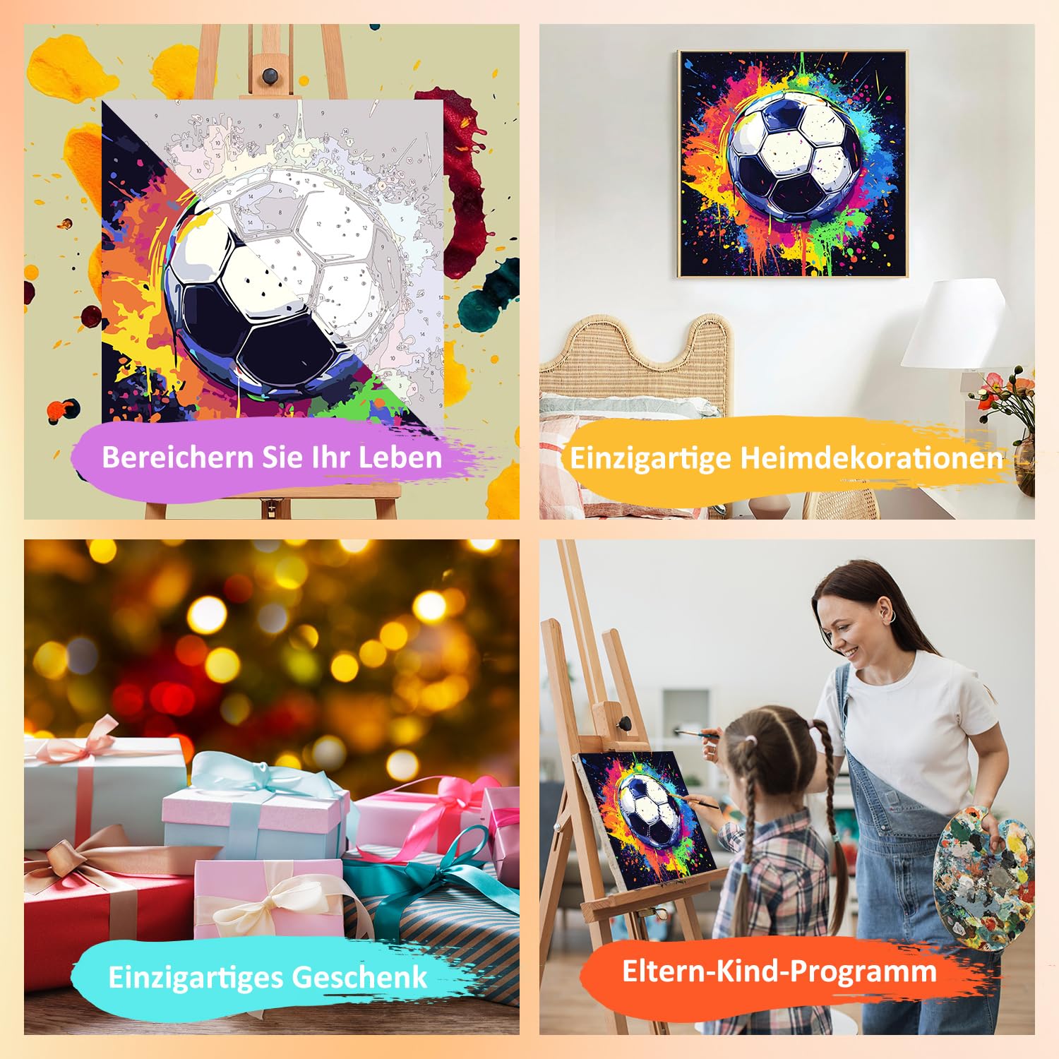 Pittura da calcio con i numeri, per bambini dai 5 ai 10 anni, set da pittura con cornice, pennello e colori acrilici, regalo per ragazze e ragazzi