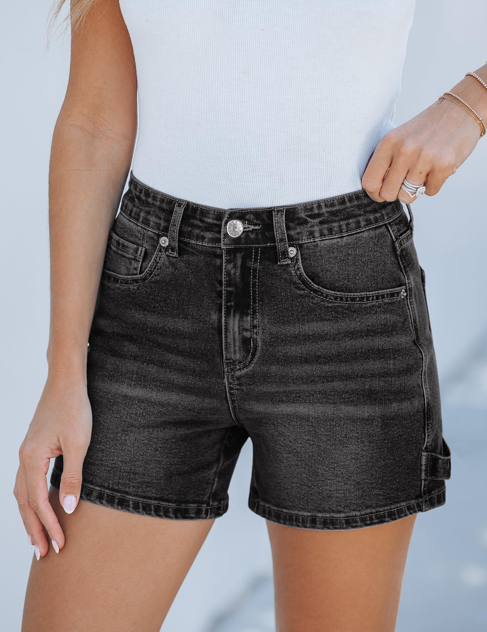 luvamia Jean Shorts for Women Trendy High Waisted Denim Shorts Carpenter Stretchy Summer Casual Mom Cut Off Jeans Shorts: X-Large Washed Black