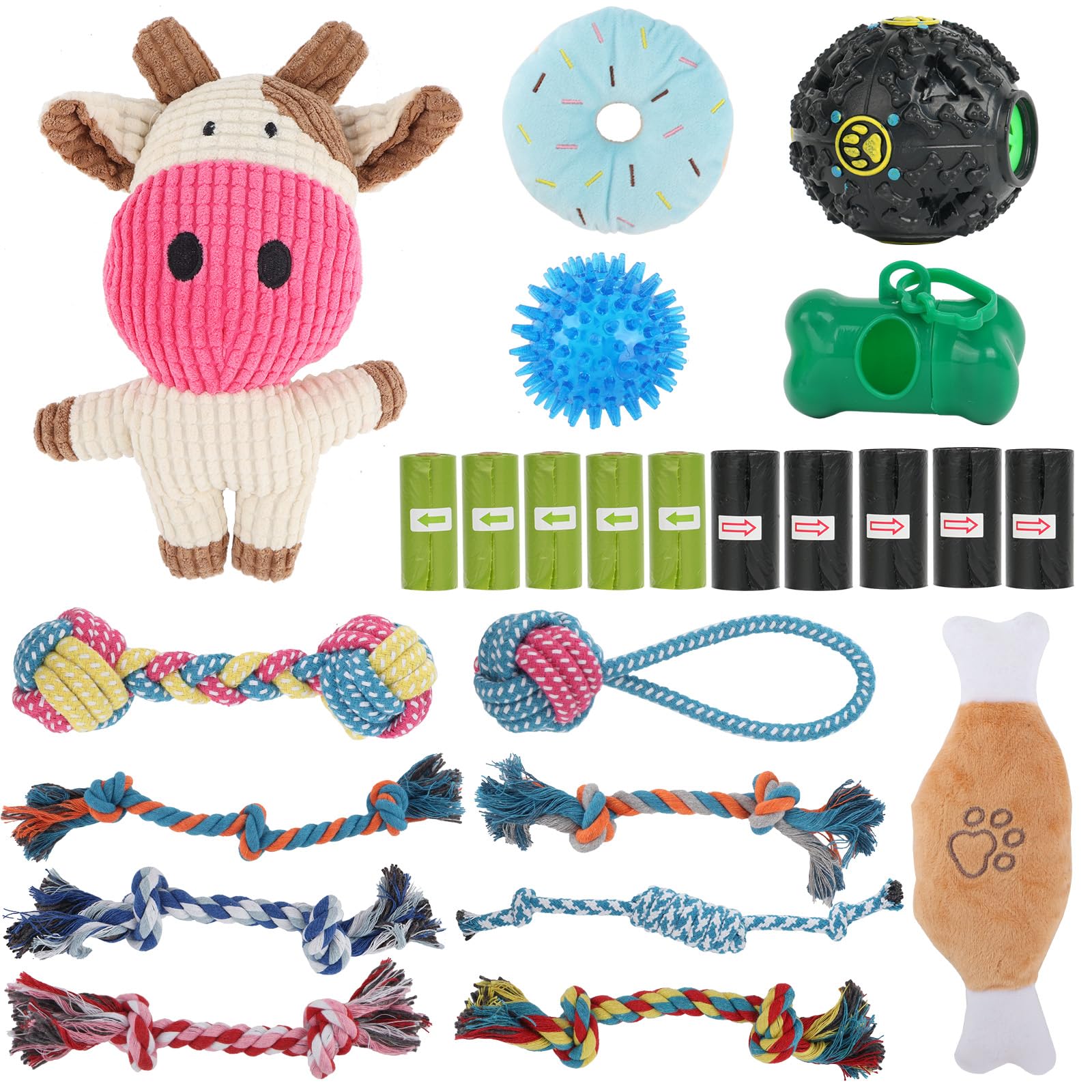 RUISTLI Juguetes para Perro 24 Piezas,Perros Accesorios Interactivo,Juguetes para Perros Ansiosos con Mordedera y Peluches,Juguetes para Perro Grande Cachorros,Cosas para Perros Seguro (24)