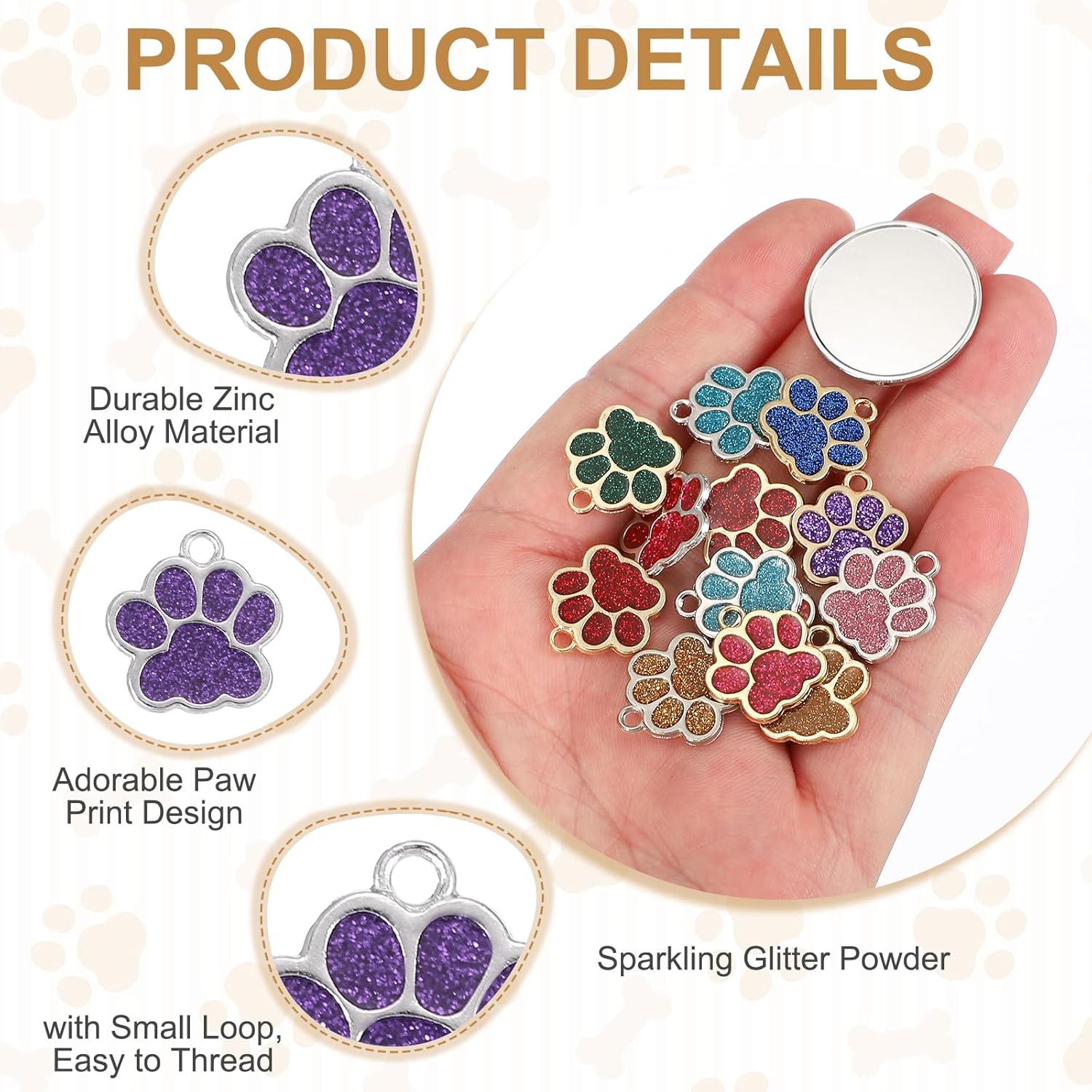 uxcell Enamel Paw Print Charm, Cat Dog Paw Print Charm with Glitter Powder for Necklace Earrings DIY Jewelry Making - Image 3