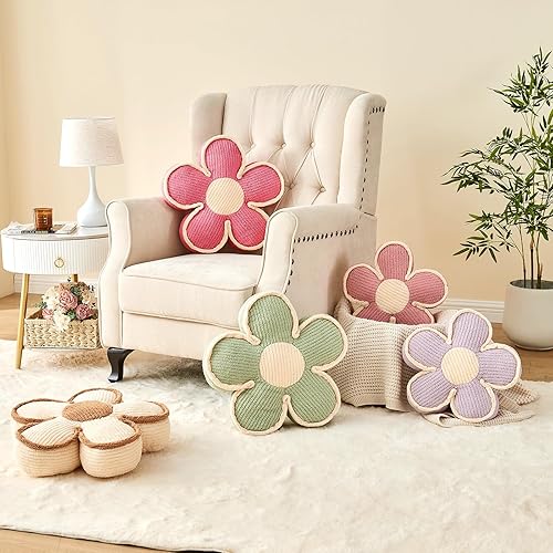 Miniatura 5 de Almohada en forma de flor rosa, cojín de suelo de 13.7 pulgadas, cojín de flor para sofá, sofá cama, almohada suave de margarita, cojín decorativo