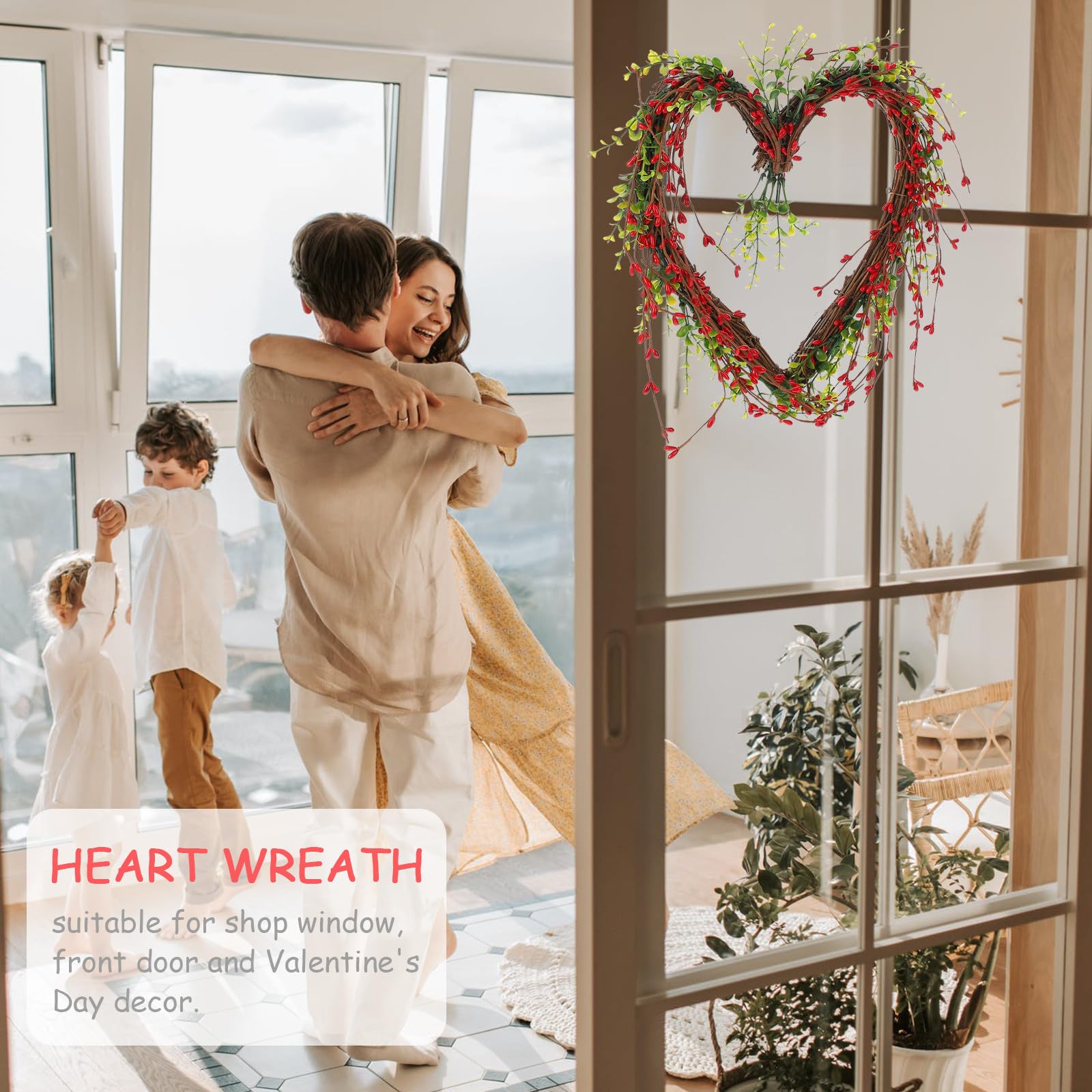 Guirnalda Colgante de Bayas Rojas en Forma de Corazón Mini, Guirnalda Artificial Verde para Decoración de Bodas, Fiestas y Puerta en San Valentín, Decoración de Festivales de Amor
