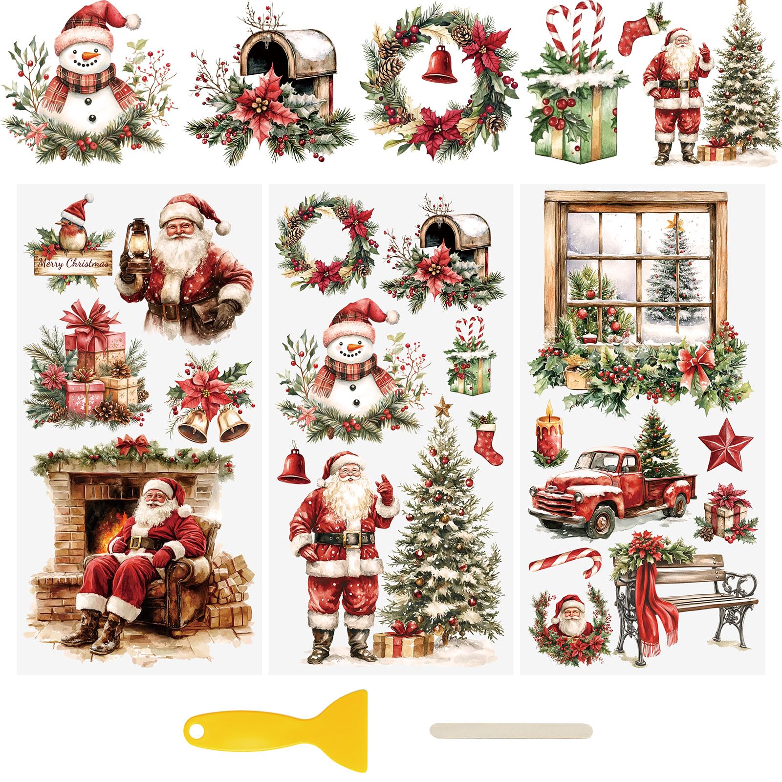WANDIC 3 Sheets UV DTF Wraps Stickers,Retro Christmas Cup Decals Furniture Stickers Waterproof Transfers Window Decals for Glass and DIY Crafts