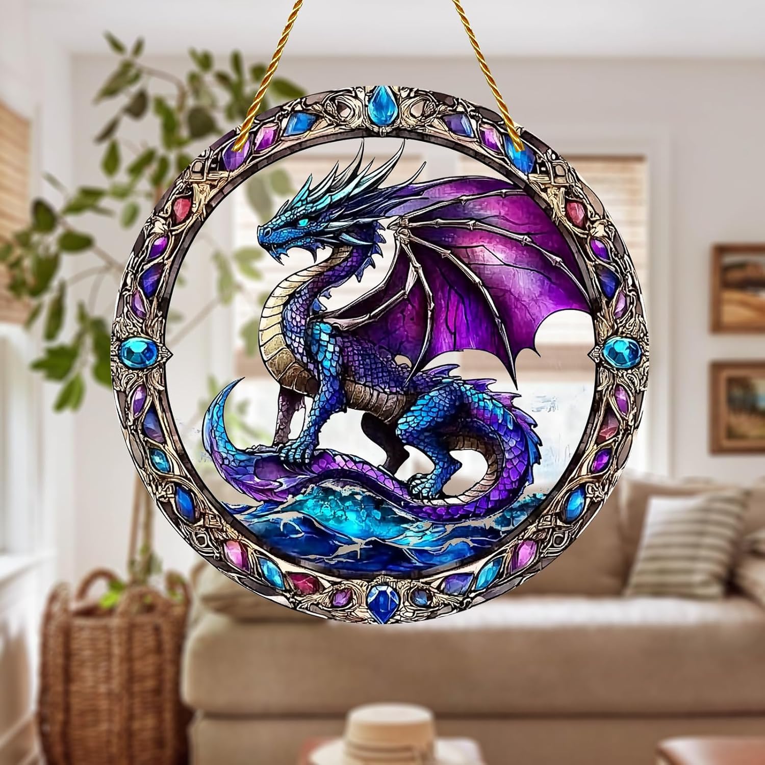 8x8 inch Charming Dragon Acrylic Stained Glass Window Hanging Sun Catcher Decor Stained Panel Hangings Wall Art Decor, for Friends and Family (Dragon) - Image 5