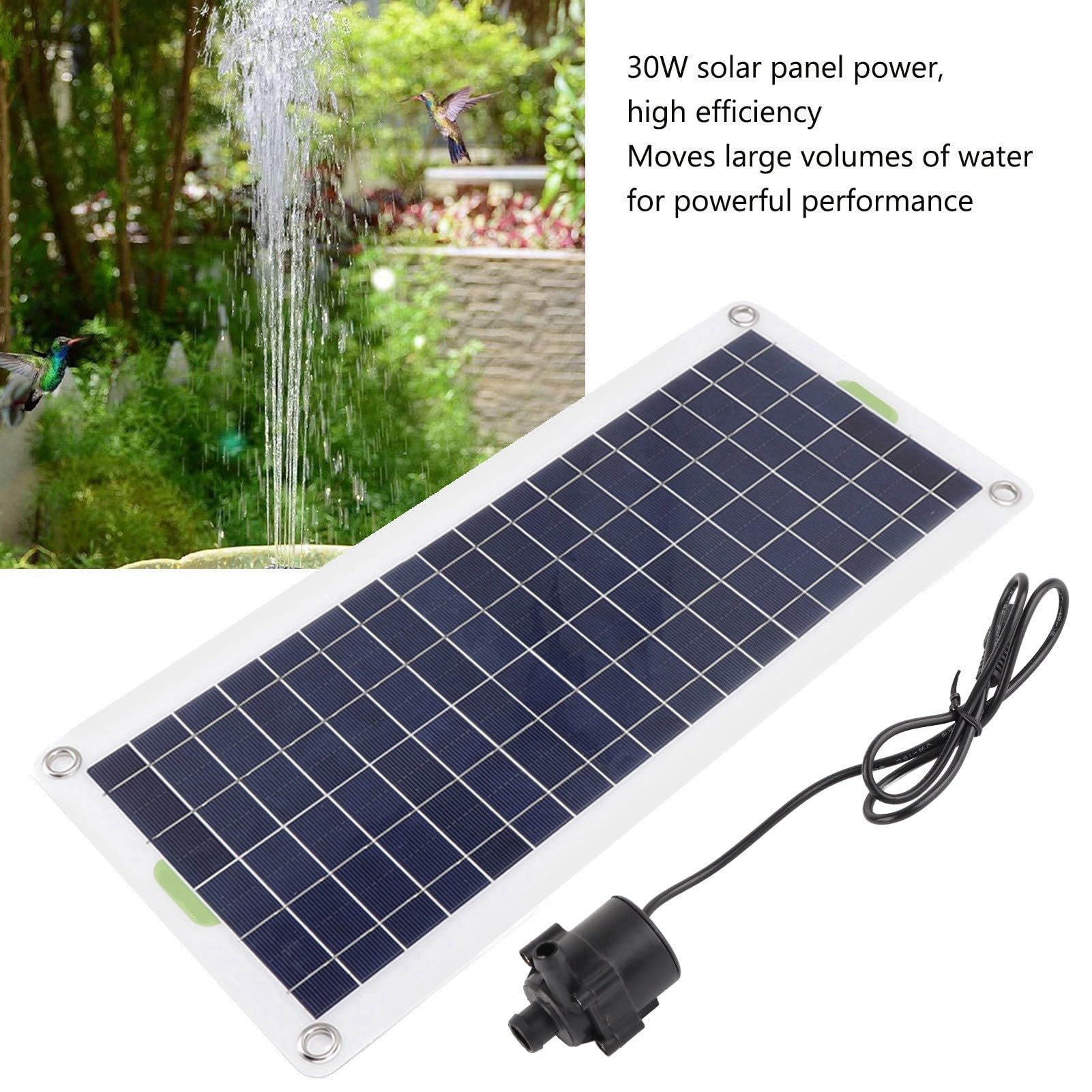 Fabater Kit Pompa Acqua Solare da 30 W, Pompa a Fontana Solare per Coltura nel Laghetto per il Bagno degli Uccelli, Pannello in Polisilicio Ad Alta Efficienza, Materiale Siliconico Robusto, Ampia