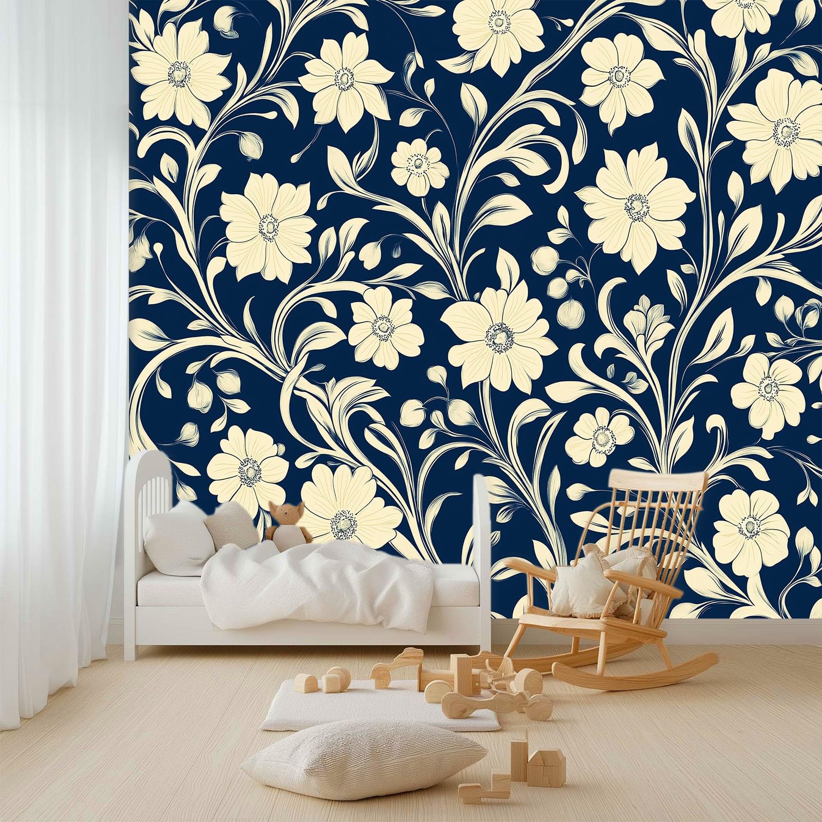 Tapeta ścienna w stylu retro, liście roślin pnących, fototapeta, granatowa, tapeta ścienna, 250 x 175 cm (szer. x wys.), dekoracja ścienna, tapeta ścienna, dekoracja ścienna, tapeta do salonu