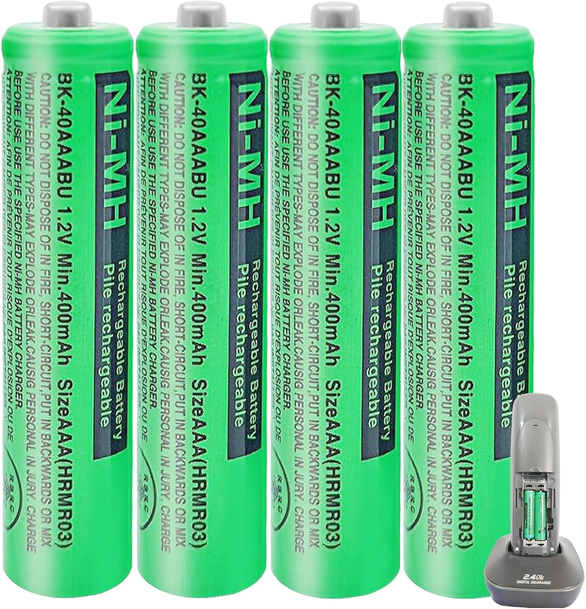 BK-40AAABU NI-MH AAA Rechargeable Battery 1.2V 400mah NiMH AAA Batteries for Panasonic Cordless Phones, Remote Controls, Electronics (Dark Green, sl400-4pack)