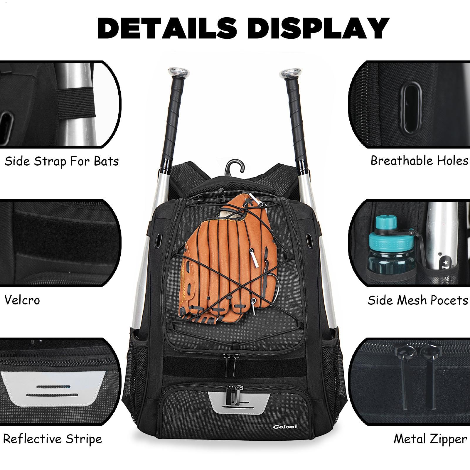 Bolsa de béisbol para niños, mochila de béisbol con compartimento para zapatos, mochila de béisbol juvenil de gran capacidad para cascos, murciélagos, equipo para jóvenes y adultos, zapatos