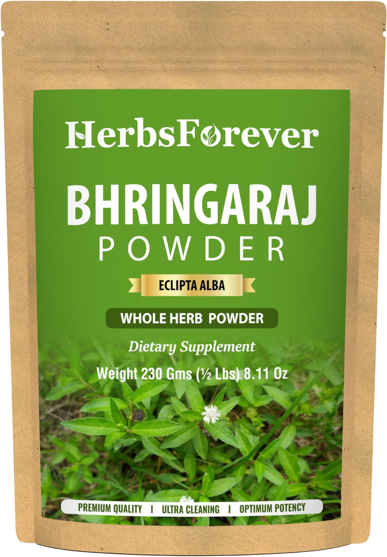HerbsForever Bhringaraj Powder โ Eclipta Alba โ Hair Care Herb โ Natural Hair Conditioner โ Nourishes Hair Follicles โ Non GMO, Organic, Vegan โ 230 Gms