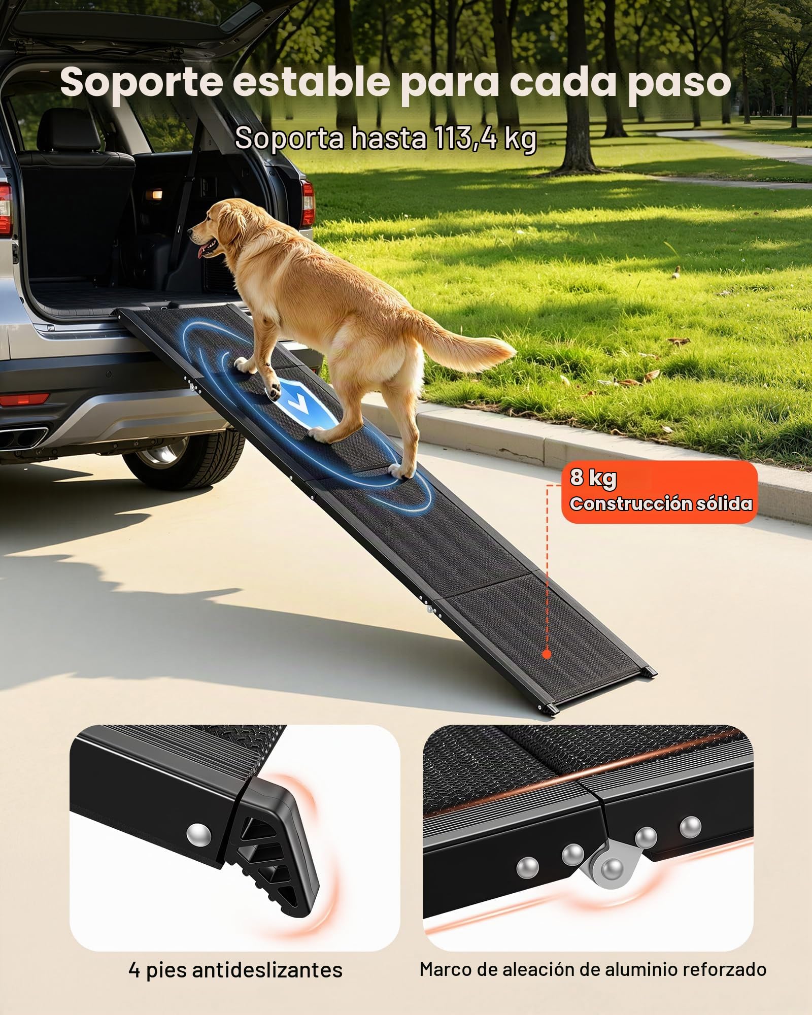 VEVOR Rampa para Perros para Coche, 180 x 43,2 cm, Plegable, para Perros Medianos y Grandes de hasta 113 kg, con Superficie de Tela Oxford Antideslizante, Portátil, para Exteriores, SUV y Camión