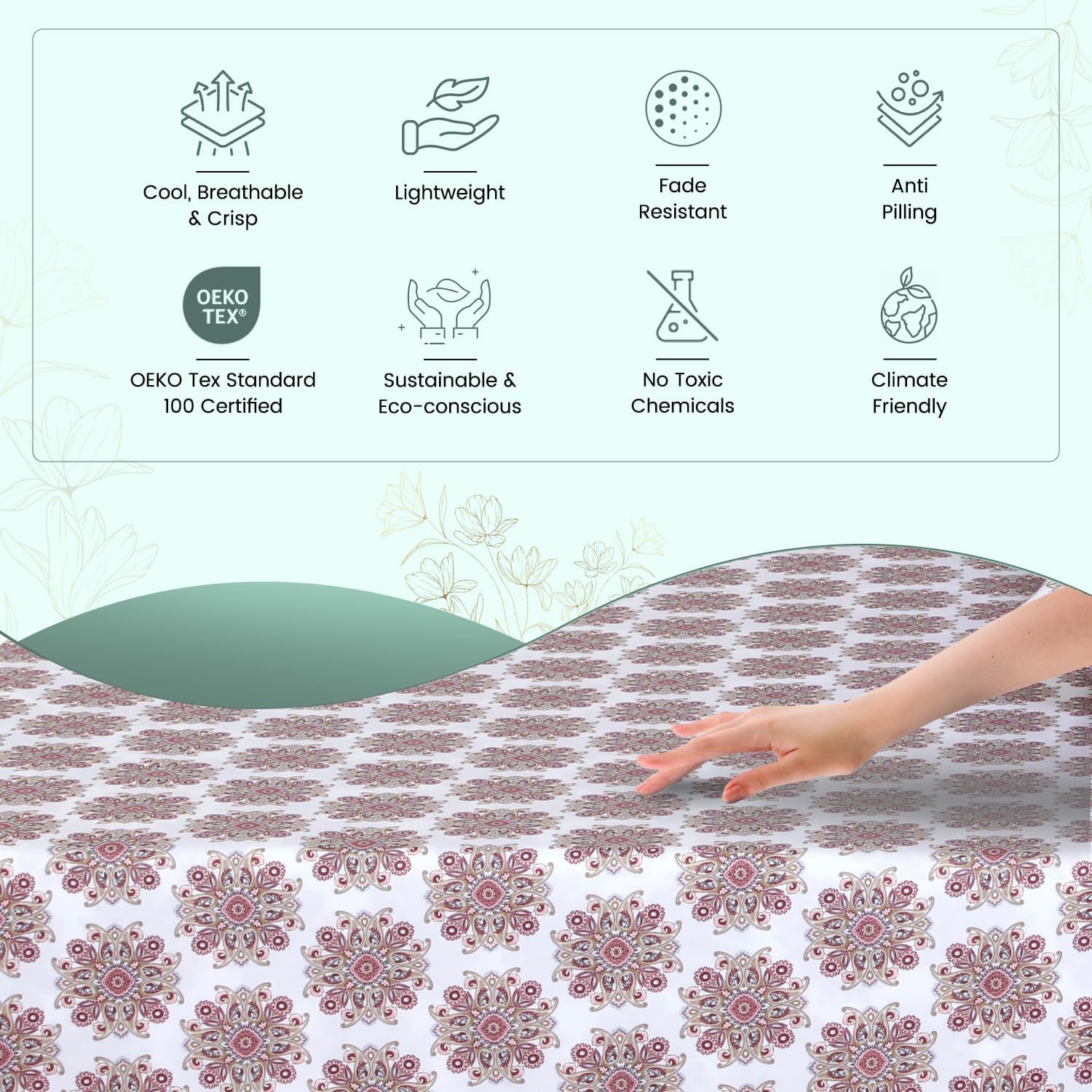 Feather & Stitch 300TC King Size 100% Cotton Sateen Weave Printed Sheet Set, Cooling & Breathable Bed Sheets Set, 4 Piece 16" Elastic Deep Pockets, Soft Hotel Quality- King, Rose Paisley