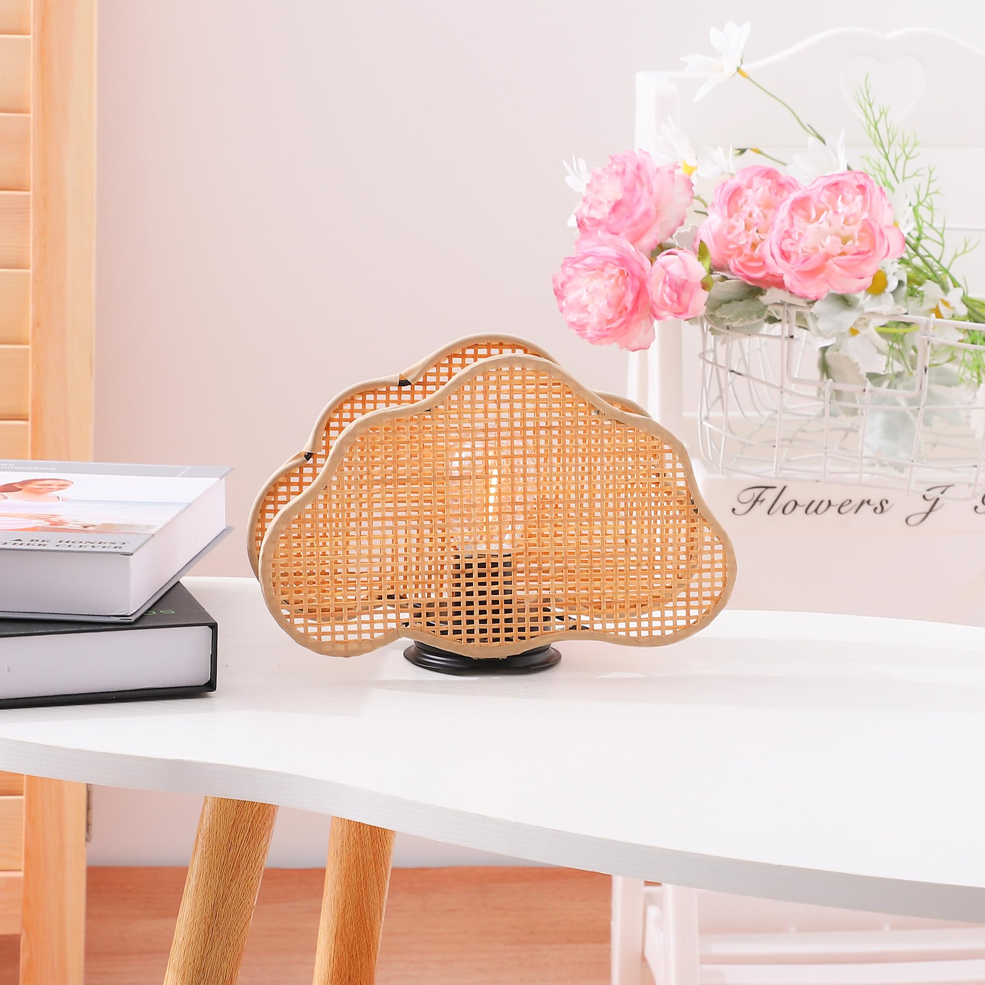 The Better Home Table lamp for Bedroom (12cm x 15cm) |Table Lamp for Study| Iron Frame Bamboo Shade |Gift for Housewarming Ceremony |Home Decor Items| Aesthetic Table Lamp for Living Room