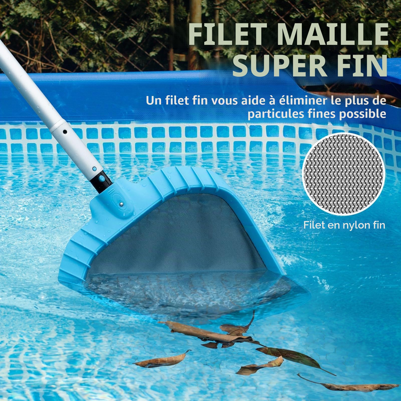 Mowend Épuisettes de Piscine, Filet de Surface pour Piscine avec Cadre en Plastique Renforcé Durable pour Poteaux Télescopiques > 29 mm