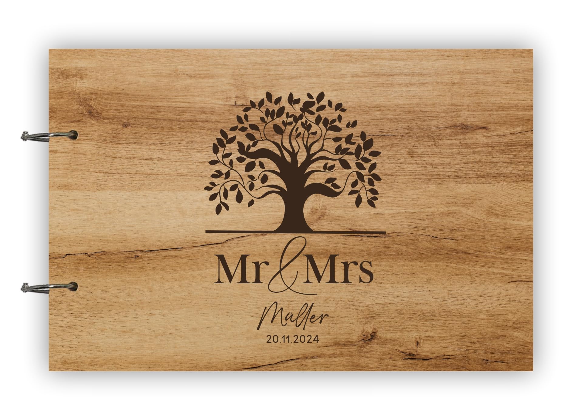 Manschin-Laserdesign Holz Gästebuch Love Hochzeit Echtholz mit individueller Lasergravur | 50 Blätter (100 Seiten) | DIN A4 |